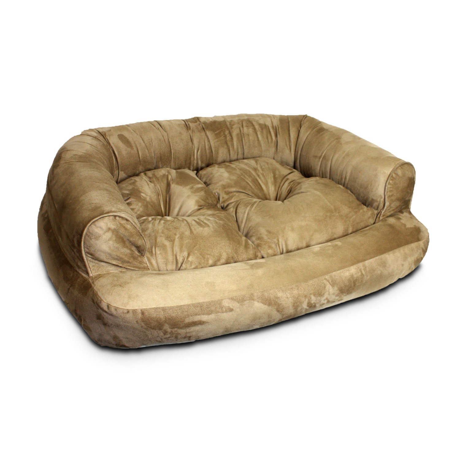 Premium Snoozer Overstuffed Luxury Pet Sofa for Small Dogs & Cats - Soft Camel Brown - Cozy Bed for Living Room, Bedroom & Travel