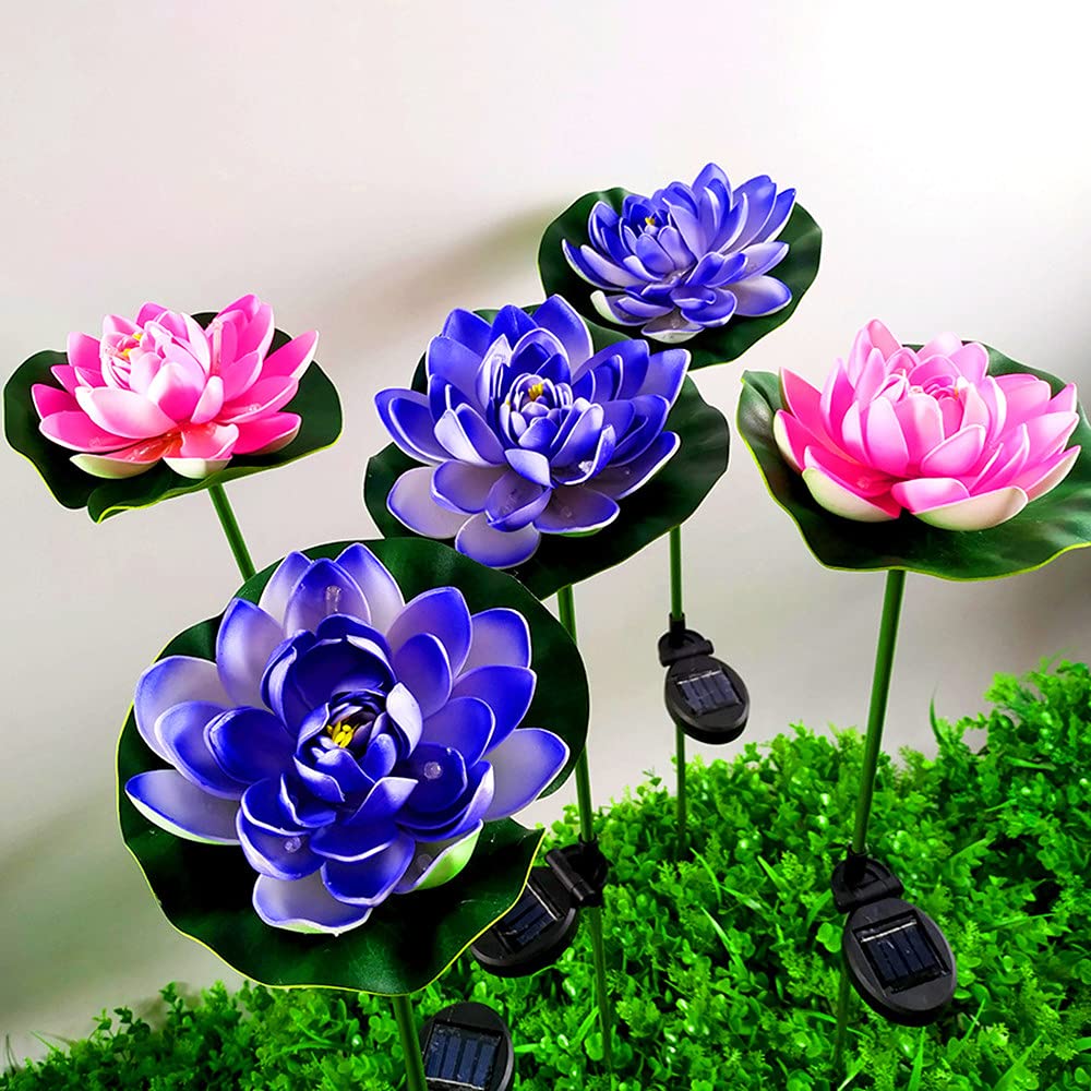 4 Pack Solar Garden Lights - Upgraded Solar Lotus Flower Outdoor Lights for Garden, Patio, Yard Decoration | Waterproof & Larger Solar Panel | Perfect for Pathway, Lawn, Backyard Lighting (Pink)
