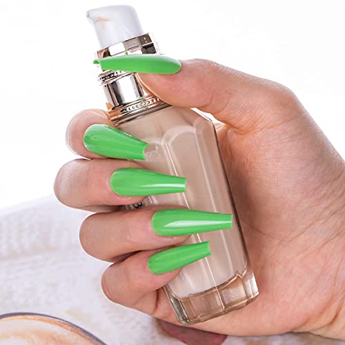 24pcs Green Ballerina Fake Nails - Long Coffin Press on Nails, Solid Color Glossy Acrylic False Nails Tips, Reusable Full Cover Clip on Nails for Women & Girls (Grass Green) | Perfect for Halloween, Cosplay, Parties & Special Occasions