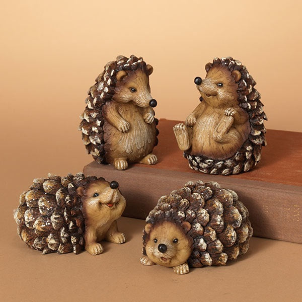 4 Pack Resin Pine Cone Hedgehog Figurines - Cute Animal Decor for Home, Garden, and Christmas Tree Ornaments - Perfect for Fall and Winter Seasonal Decorations