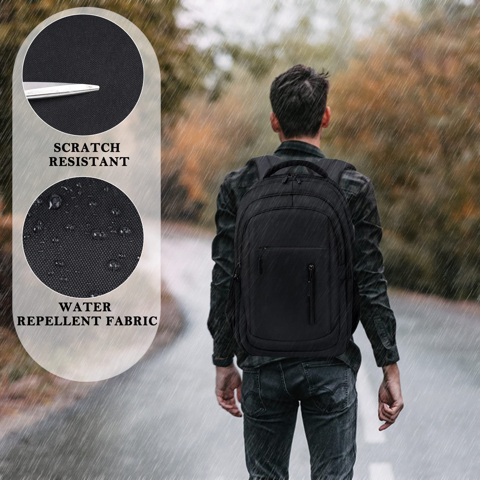 17.3 Inch Laptop Backpack with USB Charging Port - Waterproof Large Travel Backpack for Men & Women - Business, School & College Backpack - Perfect for Work, Commuting & Airplane Carry-On - Dark Black