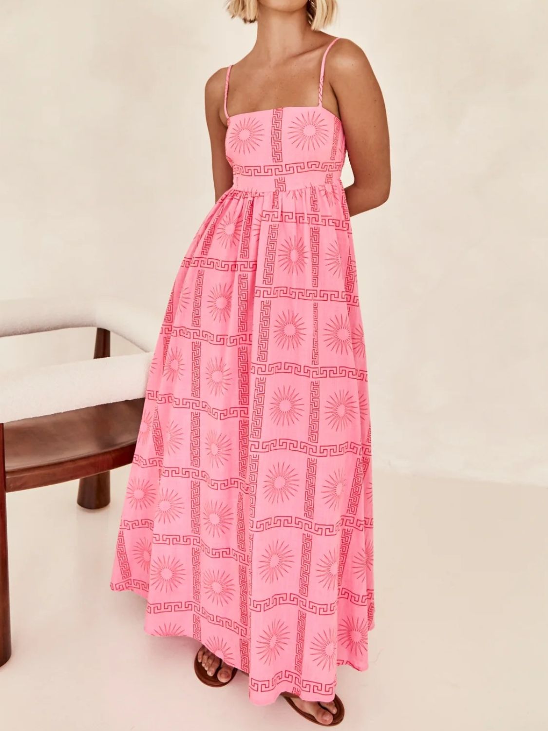 Square Neck Pink Maxi Cami Summer Dress - Flowy Long Sleeveless Dress for Women, Beach Vacation & Date Night Outfits