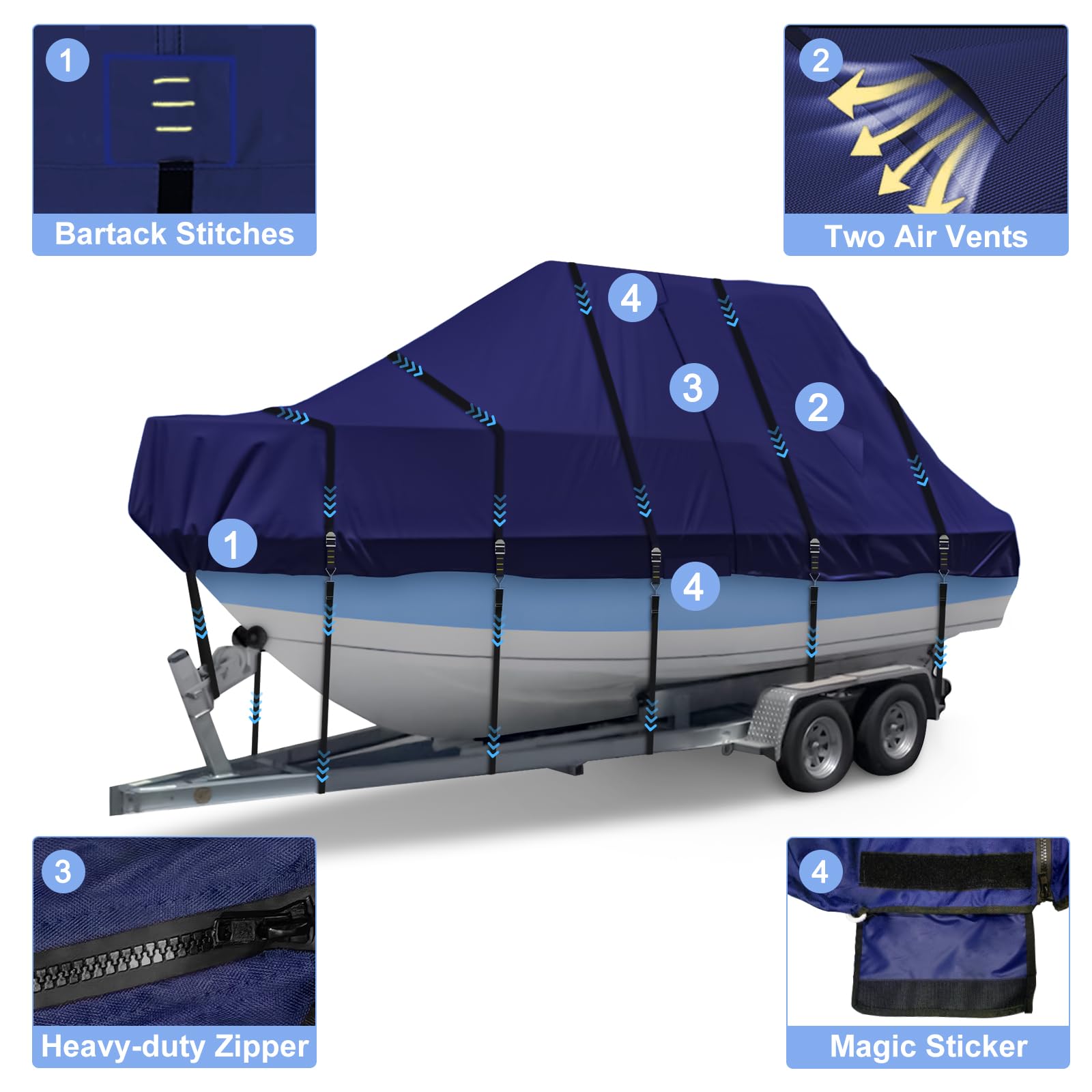 **900D Heavy Duty Waterproof T-Top Boat Cover - Fits Beam Width Up to 116