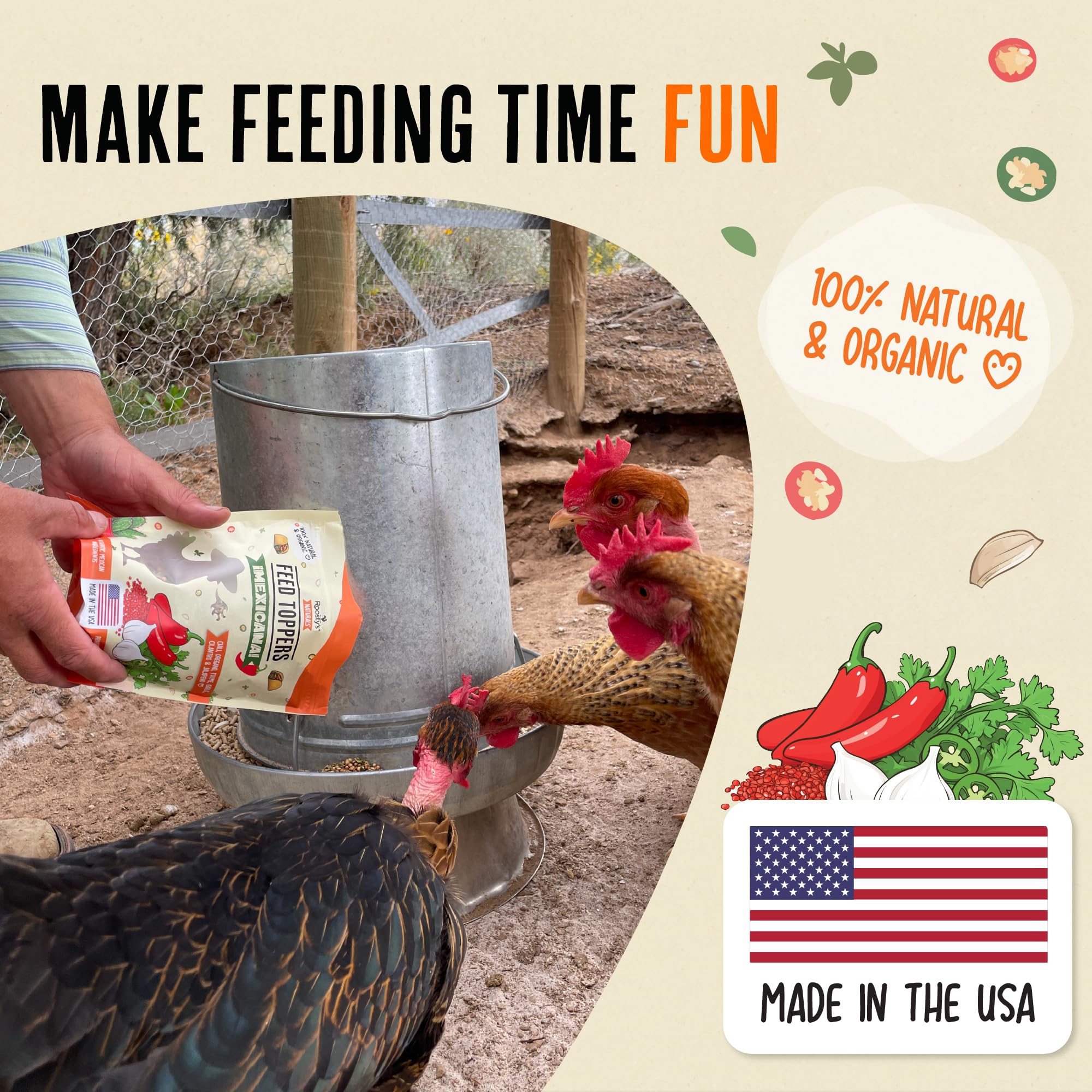 Premium All-Natural Chicken Feed Toppers for Laying Hens - 8oz | USA-Made Immunity & Digestion Booster | Healthy Chicken Treats & Coop Accessories | Perfect for Enhancing Egg Production & Flock Health