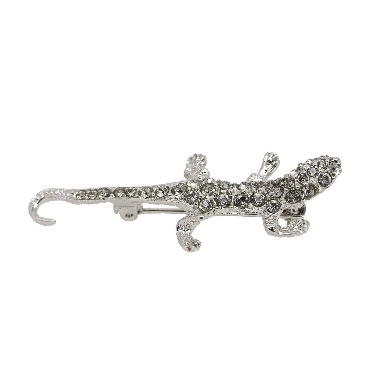 1928 Jewelry Lizard Brooch Pin with Black Diamond Austrian Crystals - Vintage Style Accessory for Women's Dresses, Coats & Special Occasions