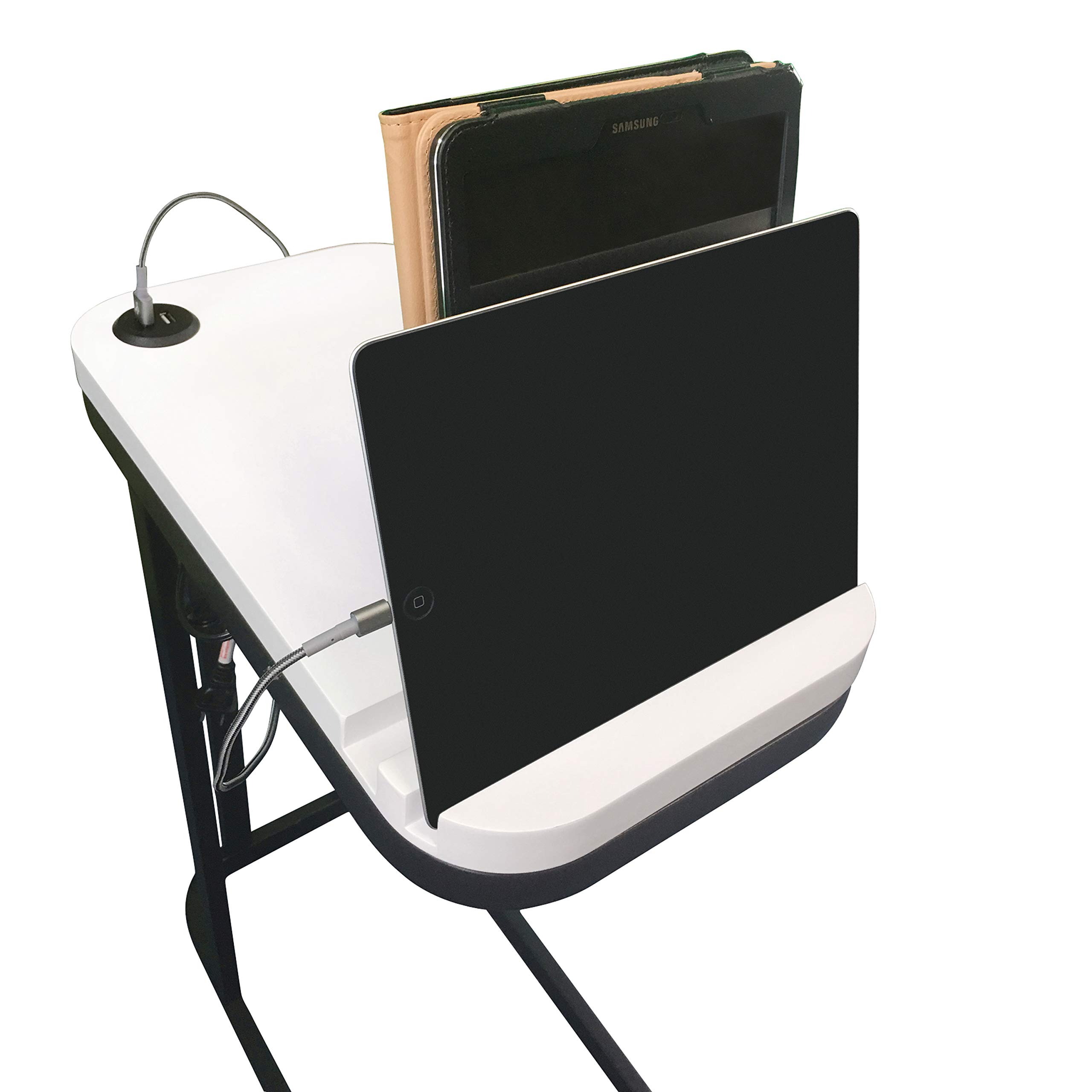 SeeTable - Multi-Purpose Side Table with Device Stand | 2 UL Certified USB Charging Ports & Cord Management | 18