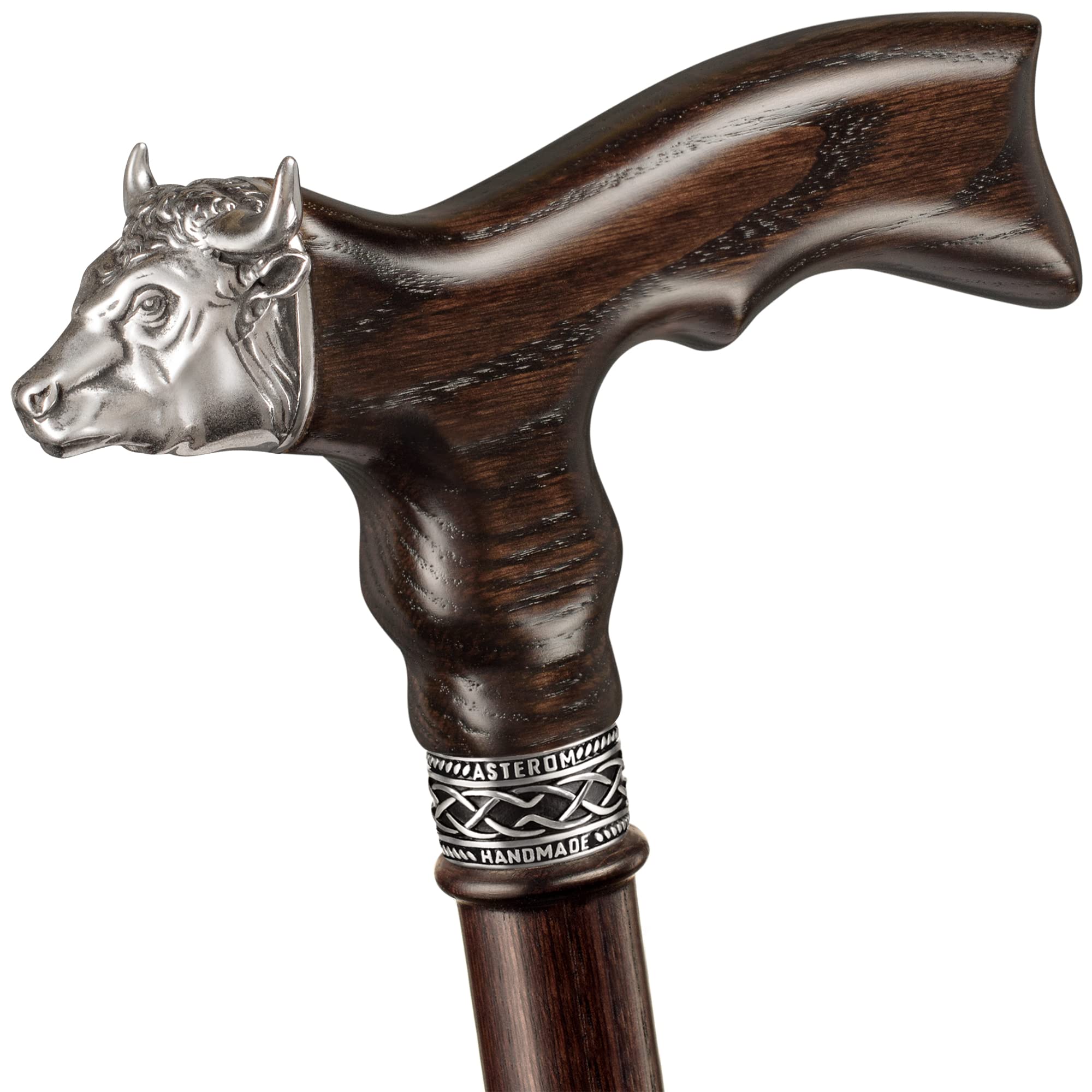 Stylish Handmade Wooden Walking Cane for Men - Bull Head Design - Fashionable Designer Walking Stick for Seniors & Adults - Perfect for Hiking, Travel & Daily Support
