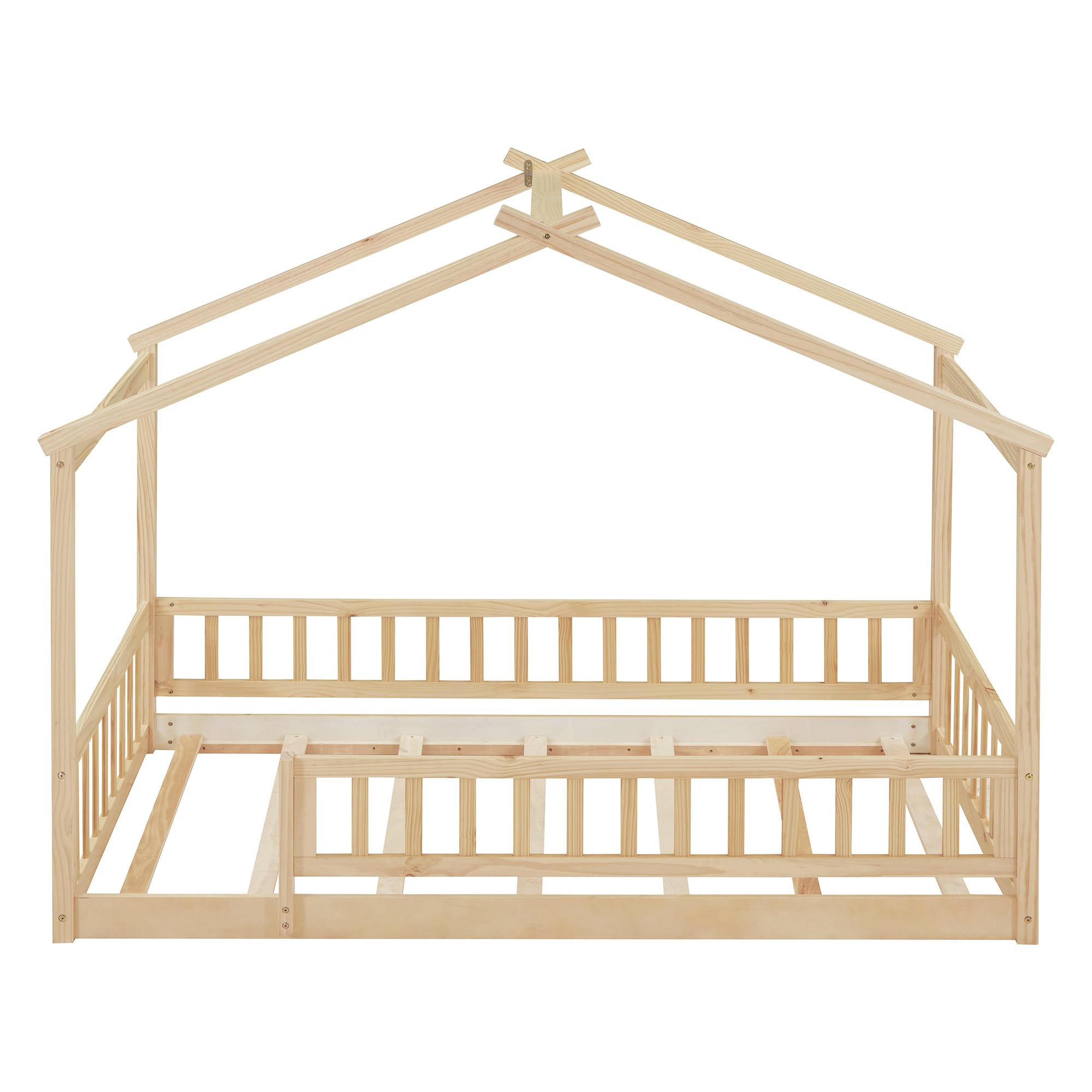 Montessori Twin Size Floor Bed for Kids - Wooden Bed Frame with Safety Fence Railing for Boys & Girls - No Box Spring Needed - Natural Finish - Perfect for Toddler Rooms & Montessori Classrooms