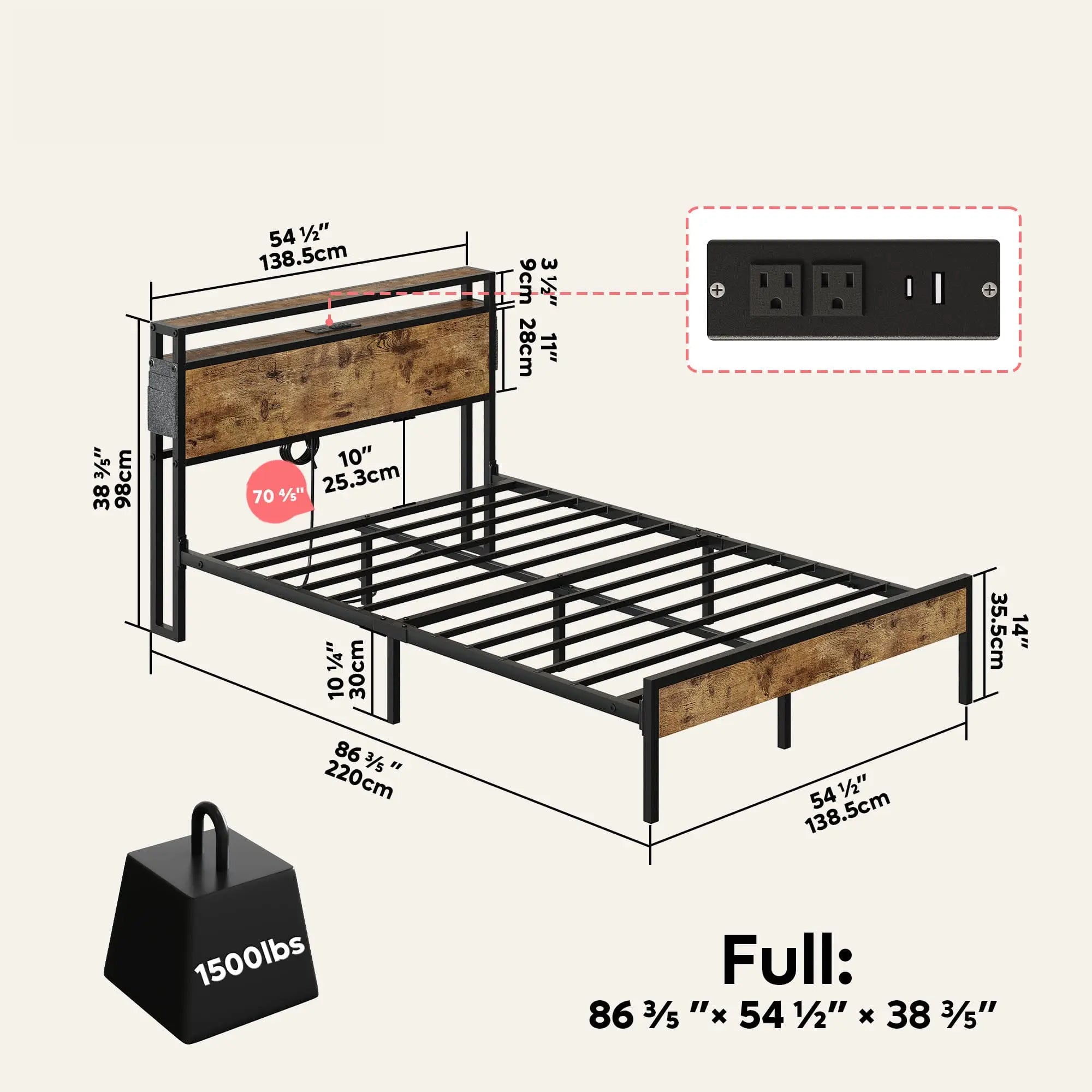 Bestier Full Bed Frame with Headboard - Sturdy Metal Platform Bed, Noise-Free Support, Easy Assembly - Perfect for Bedroom, Guest Room, Dorm & Apartment