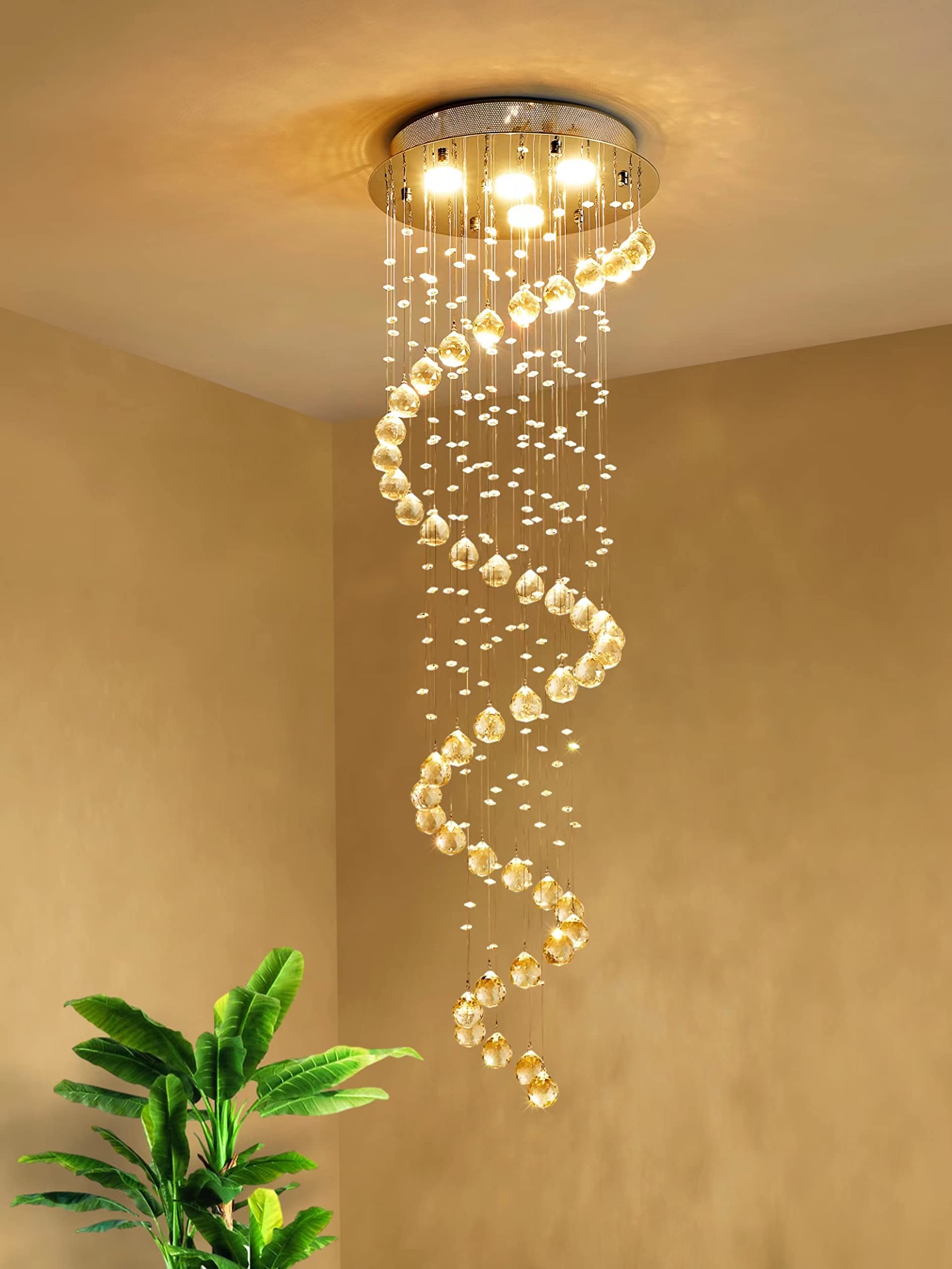 AGV LIGHTING Modern Crystal Chandelier - 4-Light Spiral Raindrop Pendant Lighting Fixture (50