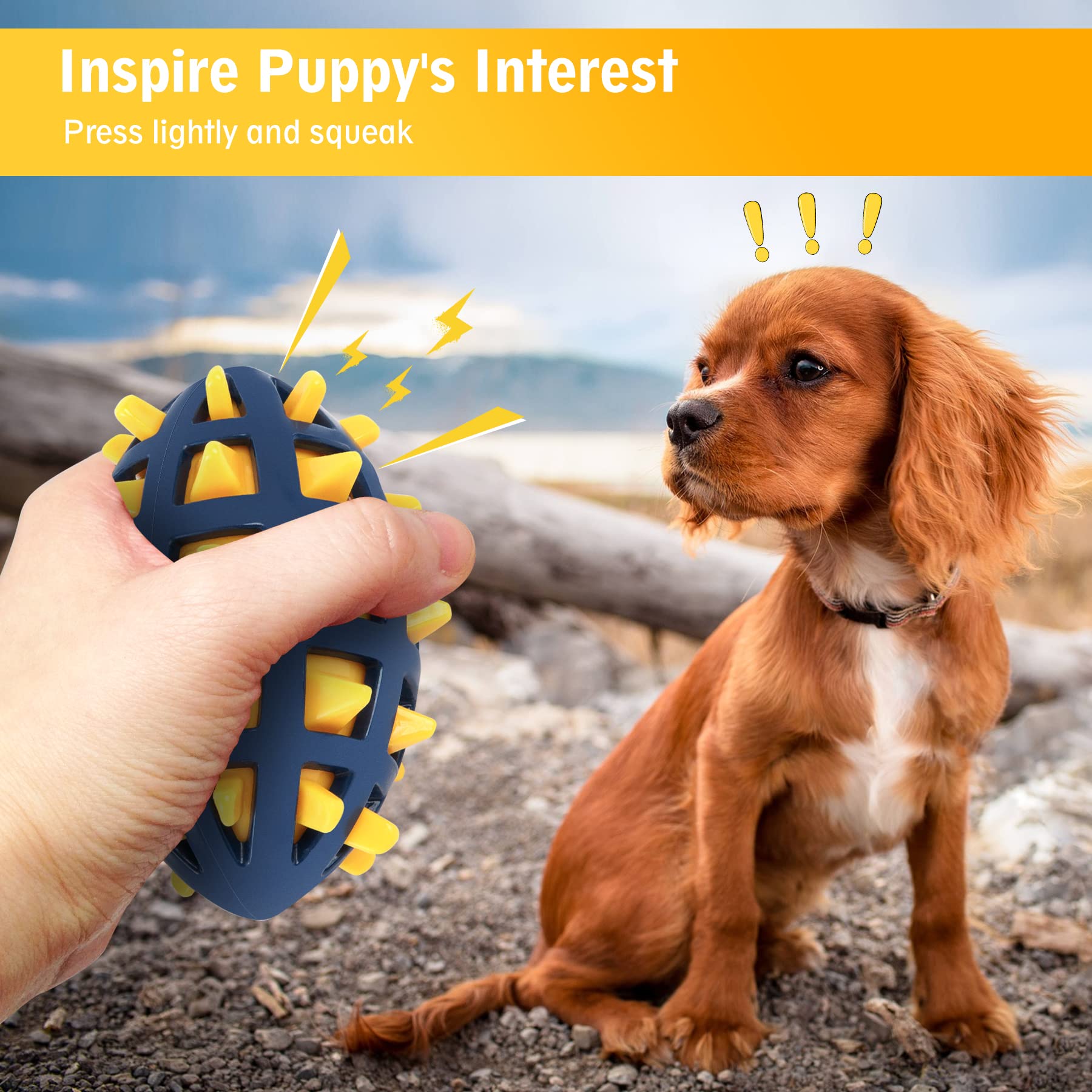 Durable Spiky Dog Toy Ball with Squeaker - Floating, Chew-Resistant Fetch Toy for Interactive Play - Perfect for Water Fun, Training & Bonding (Yellow)