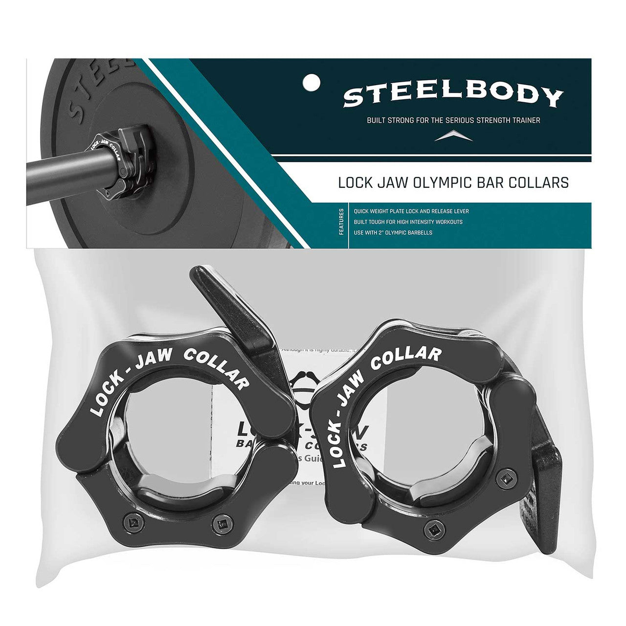 Lock Jaw Olympic Collars - OBC 5 SteelBody Weightlifting Collars for Powerlifting, CrossFit & Strength Training - Secure Your Barbell Plates for Gym Workouts & Home Fitness