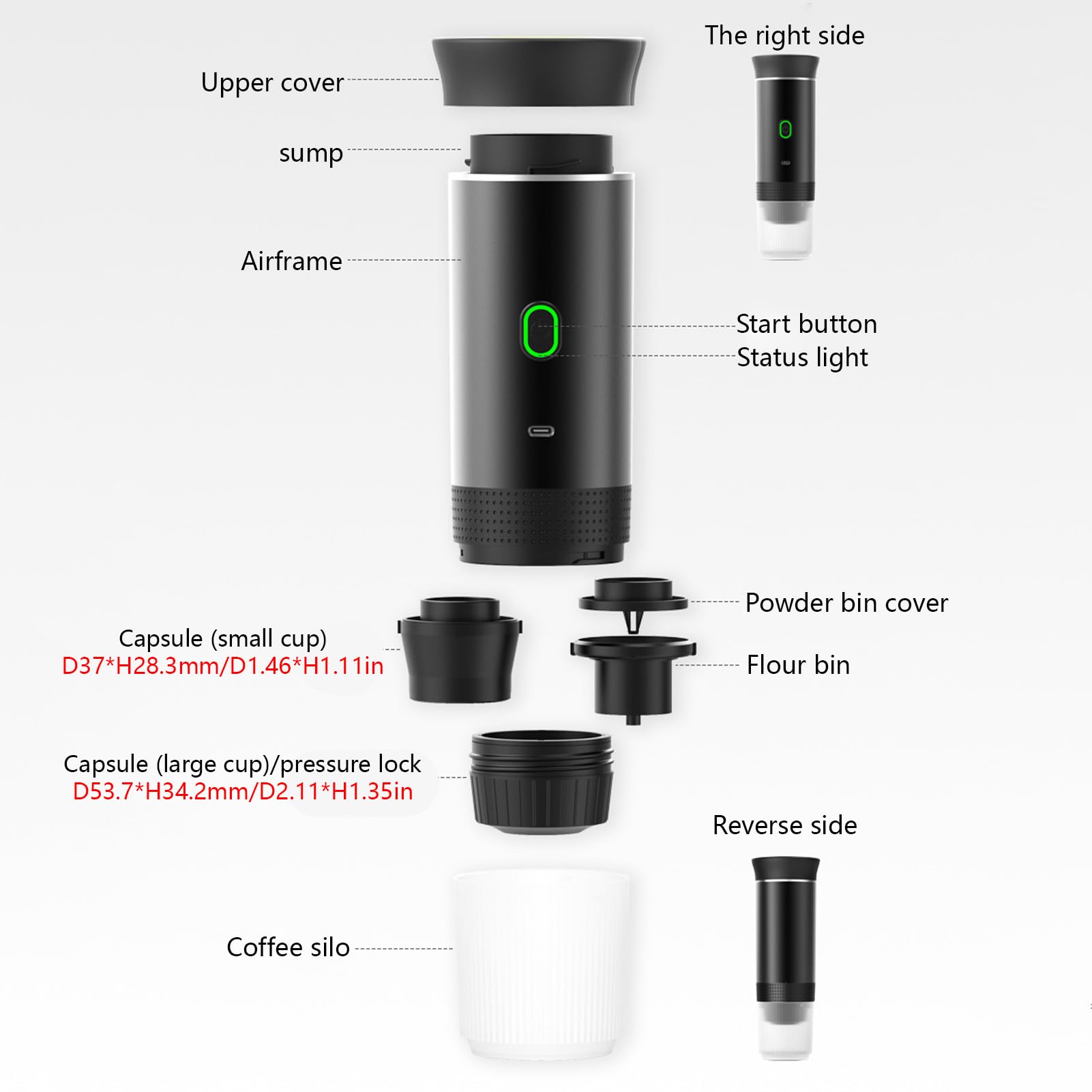 Irishom Portable Coffee Machine - 3-in-1 Cordless Electric Coffee Maker for Ground & Capsule Coffee, Cold Brew & Heating with 150ml Travel Mug | Perfect for Office, Camping & Home Use