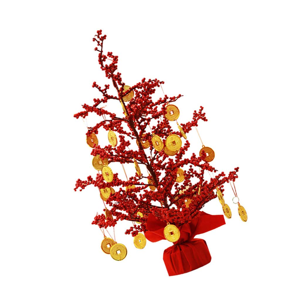 PRETYZOOM Chinese New Year Money Tree Decoration - Lucky Fortune Tree with Coins for Good Luck, Spring Festival Ornament, Plastic Home Decor for Holiday Celebrations & Office Feng Shui