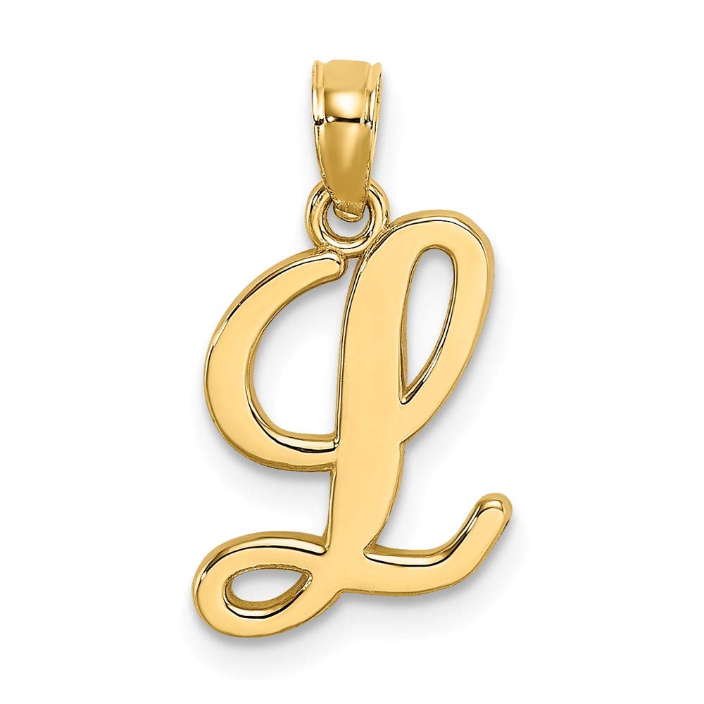 14K Yellow Gold Polished L Script Initial Pendant Necklace - Personalized Monogram Jewelry for Women - Perfect for Gifts, Birthdays & Everyday Elegance