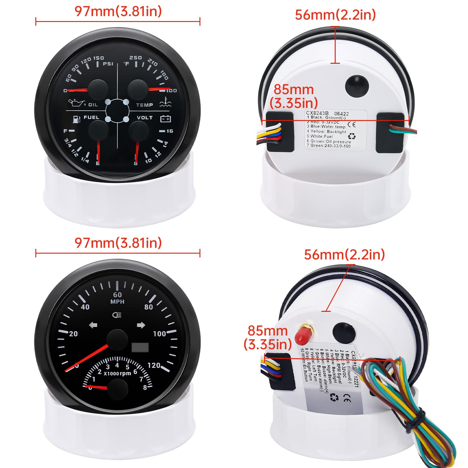 ARTILAURA 4-in-1 GPS Speedometer Gauge Set with Tachometer, Fuel Level, Water Temperature & Oil Pressure - Universal Digital Dashboard Display for Cars, Boats, Trucks & Marine Vehicles (Black) | Perfect for Road Trips, Marine Navigation & Vehicle Performance Monitoring