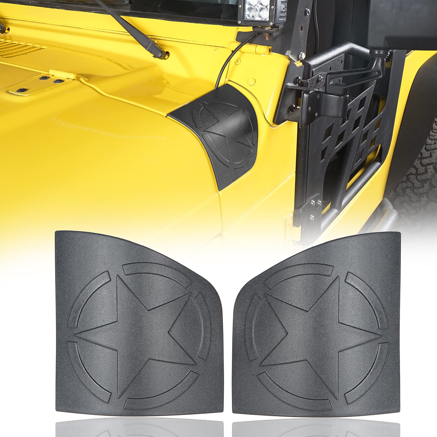 Hooke Road Matte Black Cowl Body Armor & Corner Guards with Star Logo for 1997-2006 Jeep Wrangler TJ - Off-Road Protection & Style Upgrade for Adventure Enthusiasts