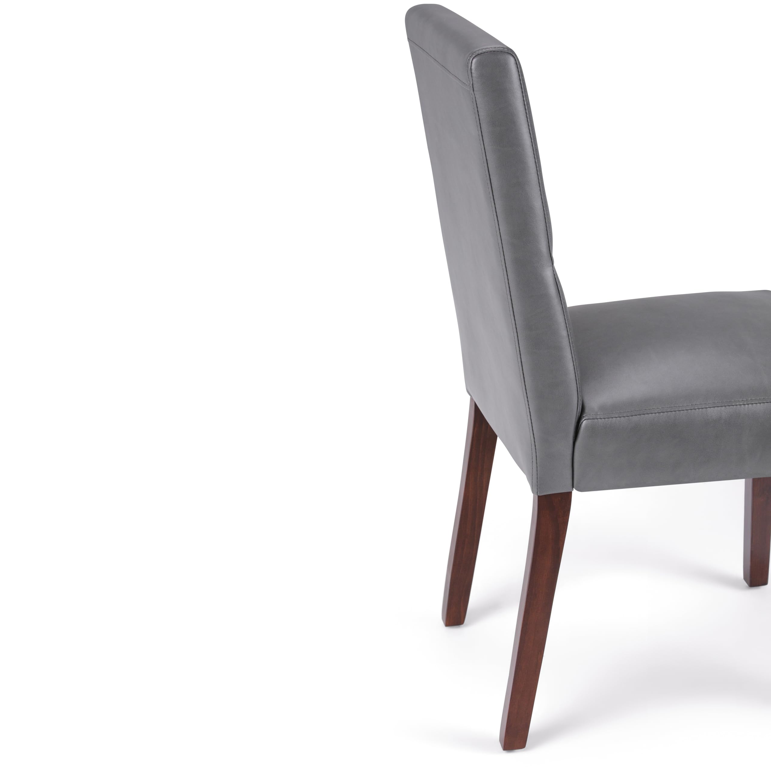 SIMPLIHOME Ashford Parson Dining Chair Set - 2 Pack Solid Wood Vegan Leather Upholstered High Back Chairs in Stone Grey (23