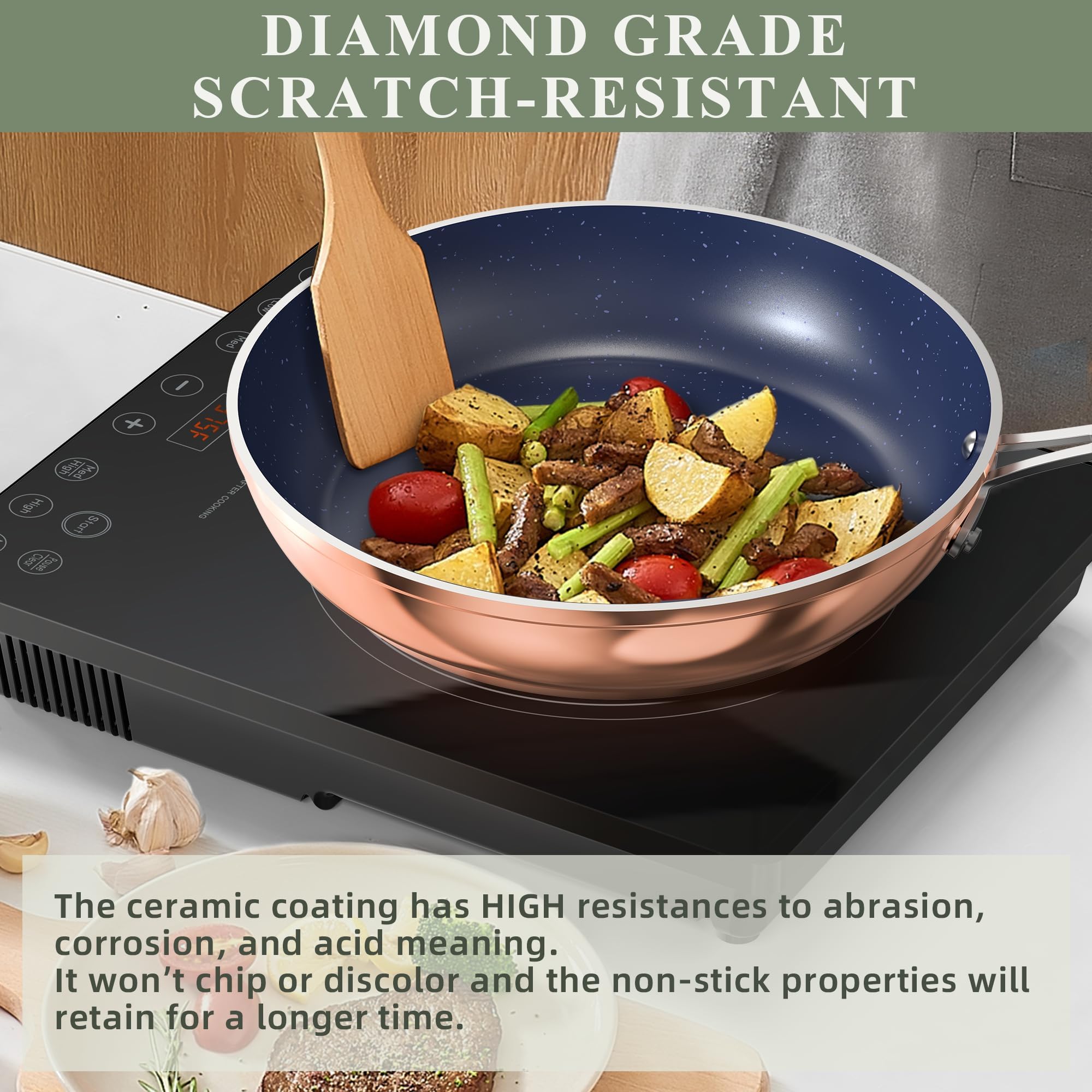 Nuwave 9-Piece Cookware Set - Blue Ceramic Nonstick Coating, Diamond-Infused Scratch-Resistant, PFAS-Free, Oven & Induction Safe, Even Heat Distribution with Tempered Glass Lids & Stay-Cool Handles | Perfect for Healthy Cooking, Frying, Baking & Meal Prep in Modern Kitchens