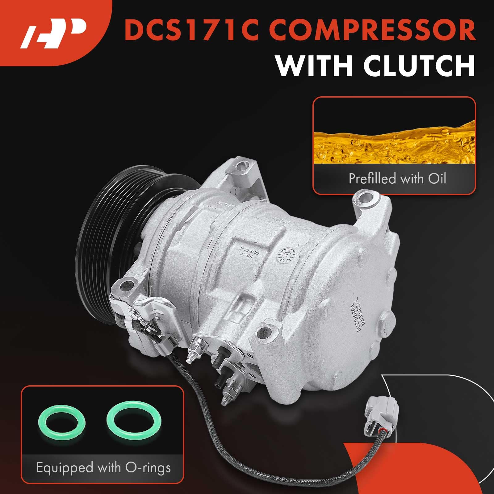Premium AC Compressor with Clutch for 2003-2011 Honda Element 2.4L - High Performance Replacement Part for Smooth Cooling in Summer Driving