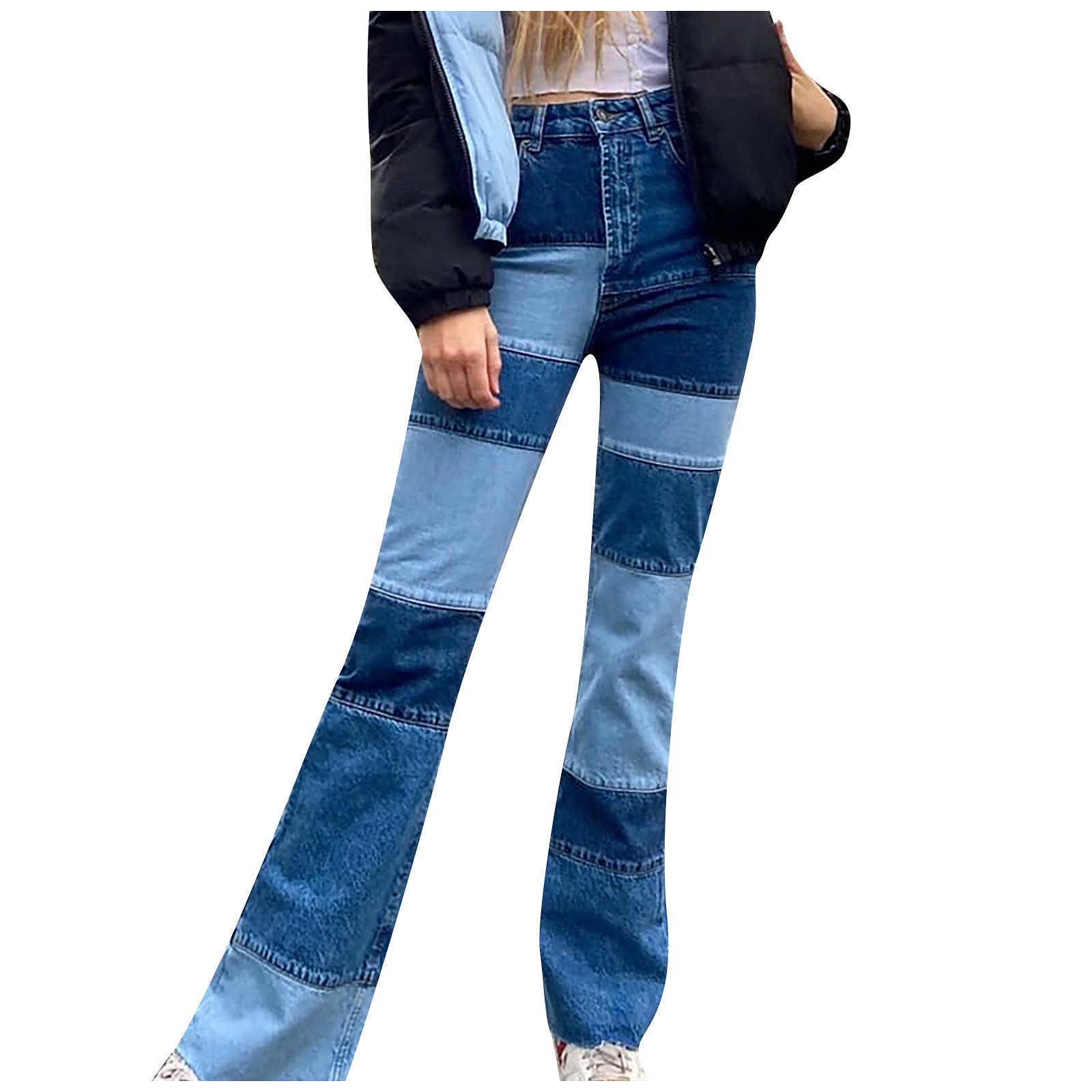 Women's High Waisted Slim Patchwork Asymmetrical Denim Jeans - Fall Winter Casual Pants for Ladies | Perfect for Office, Dating & Everyday Wear