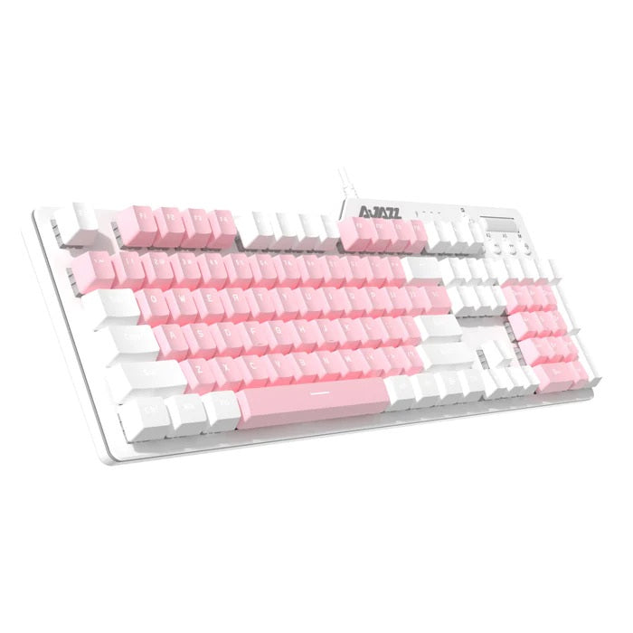 Ajazz AK35i Pink & White Mechanical Gaming Keyboard - Hot Swappable Blue Switch with White Backlight | Perfect for Typing, Gaming & Office Work
