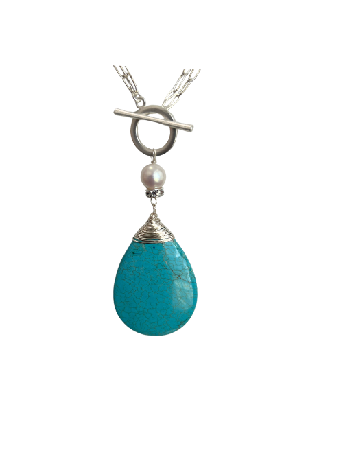 2-Way Silver Turquoise Howlite Necklace for Women - Boho Chic Beaded Jewelry for Everyday Wear & Special Occasions