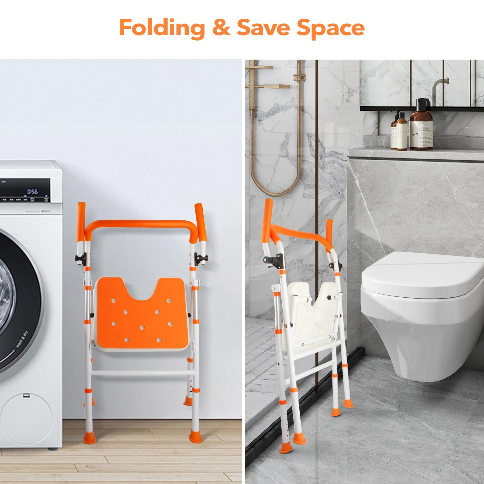 Foldable Shower Chair with Arms & Back - Adjustable Height Portable Bath Seat for Elderly, Seniors & Disabled - Non-Slip Folding Shower Stool for Safe Bathing & Shower Assistance (Ideal for Home Care, Rehabilitation & Mobility Support)