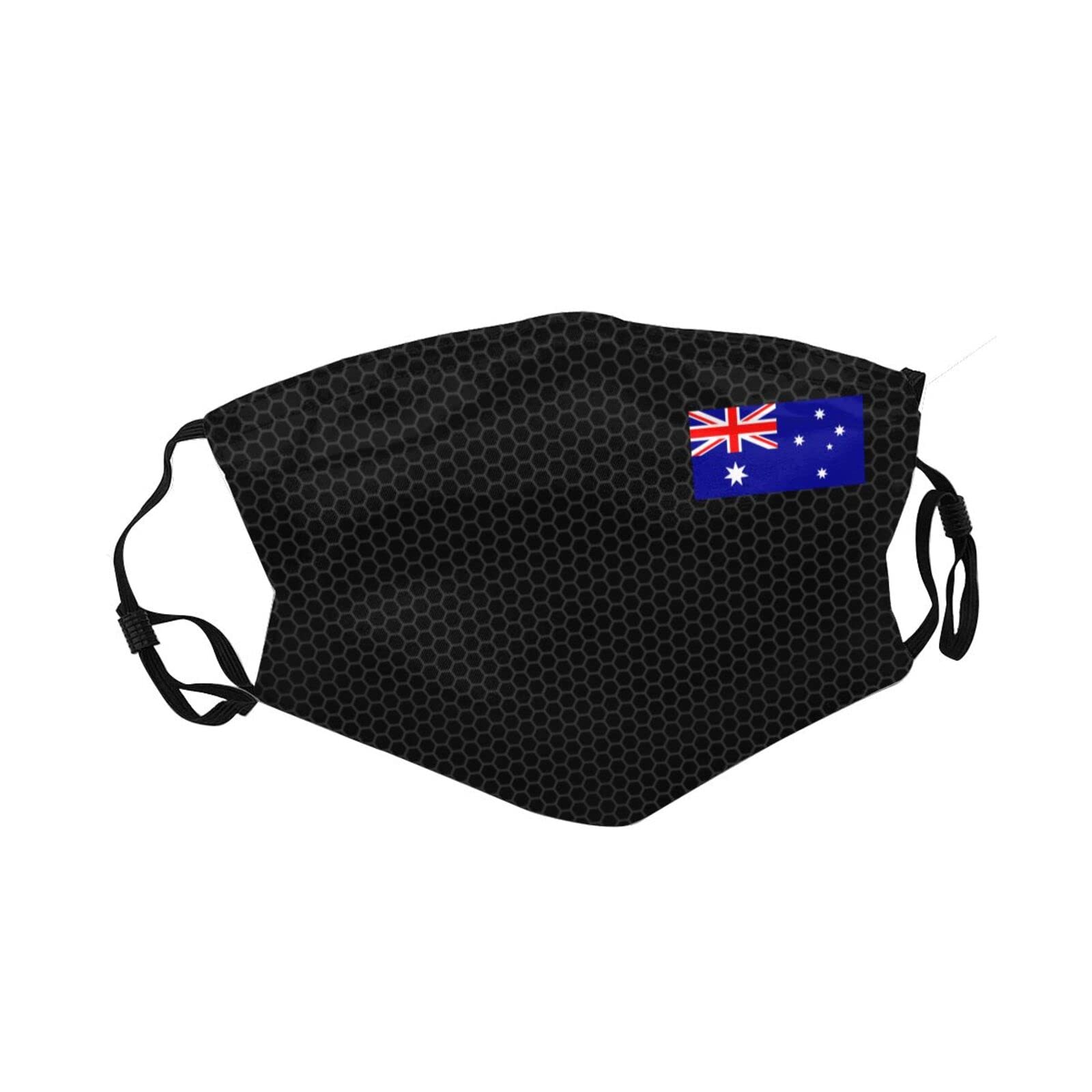 Double-Sided Australian Flag Print Reusable Adjustable Face Mask for Men & Women - Black | Perfect for Outdoor Activities, Travel & National Pride Events