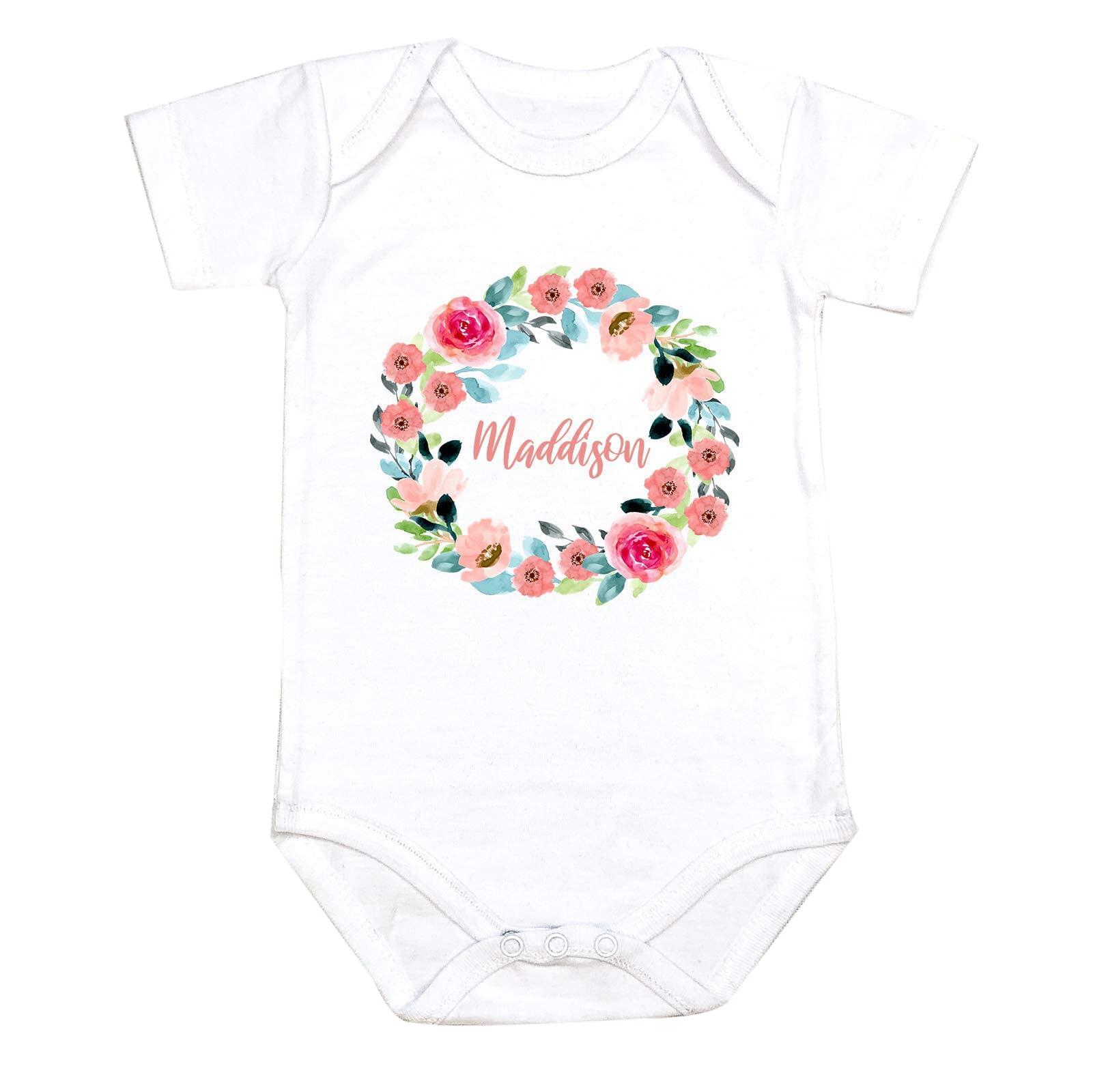 Personalized Woodland Boho Baby Girl Name Onesie - Custom Flower Wreath Design for Newborn Photography, Christening & Special Occasions