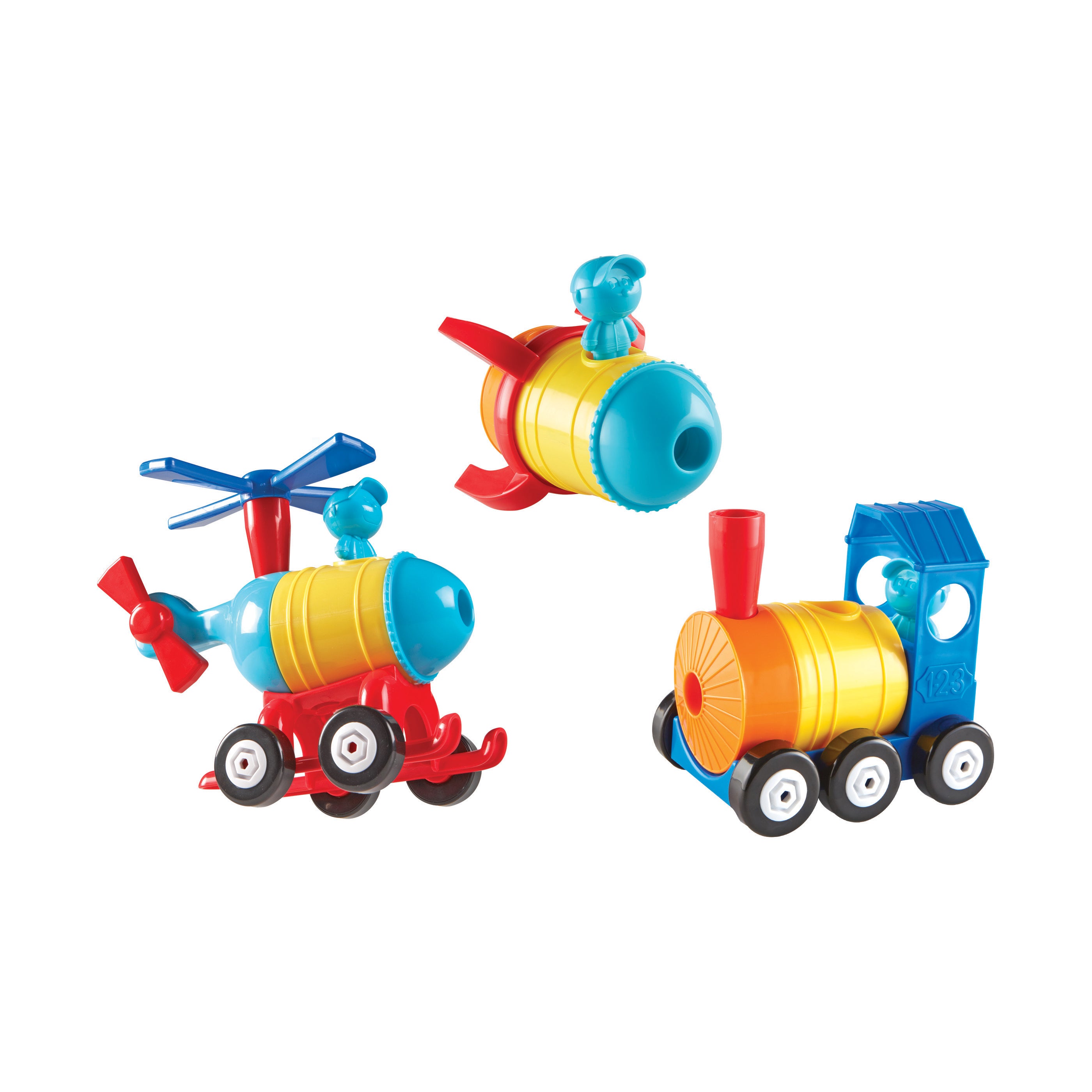 1 2 3 Build It! Rocket Train Helicopter STEM Learning Toys for Toddlers - Creative Construction Play Set for Early Childhood Development | Perfect for Birthday Gifts & Preschool Educational Activities