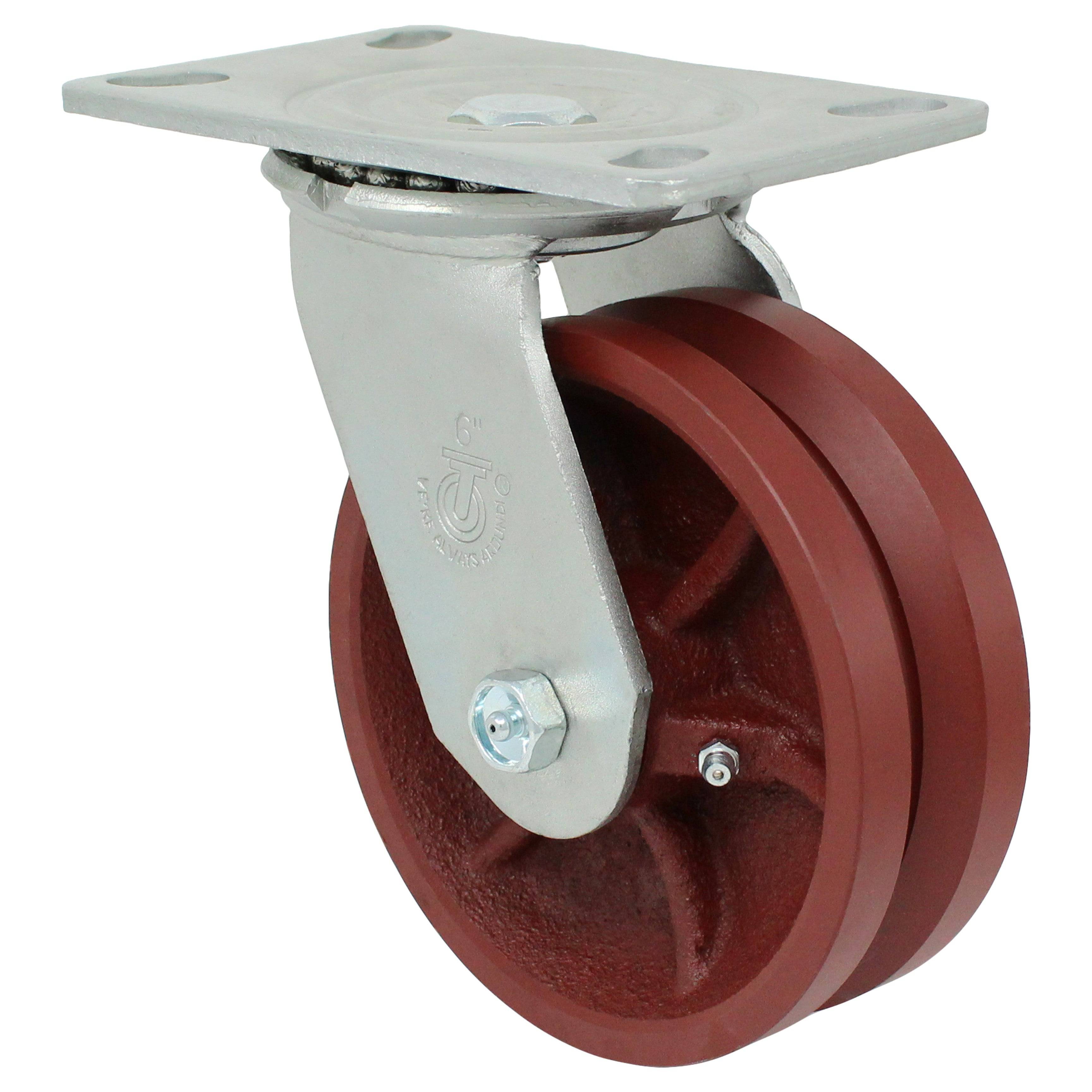 6 x 2 Inch Heavy Duty V-Groove Swivel Casters - 1500 lbs Capacity - Ductile Iron Wheels for Industrial Equipment, Warehouse Carts & Workshop Applications