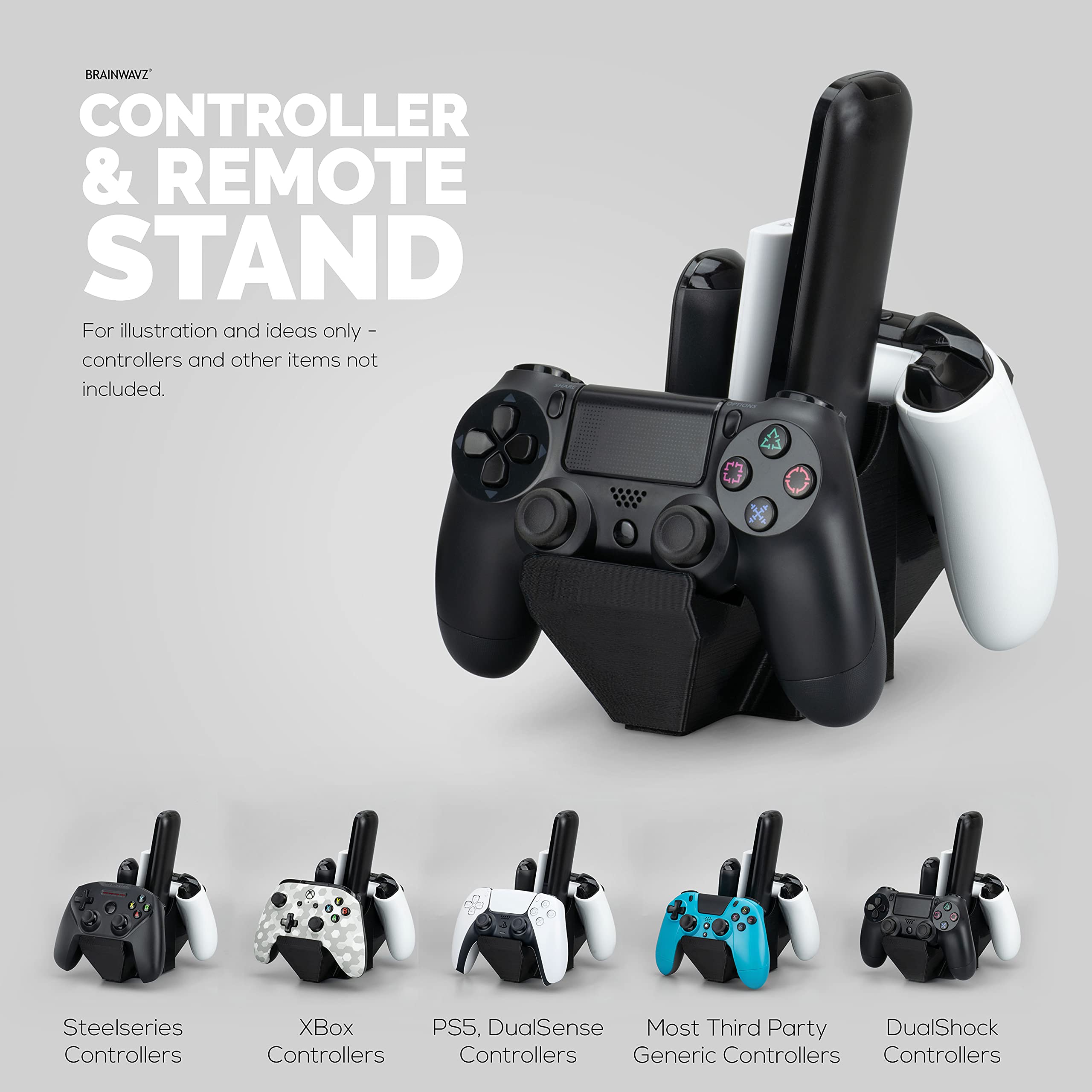 BRAINWAVZ Universal Dual Game Controller Holder & Storage Stand for Xbox ONE, PS5, PS4, PC - Organize Gaming Accessories & Reduce Desk Clutter (UGDS-01) - Perfect for Gaming Setup and Living Room Organization