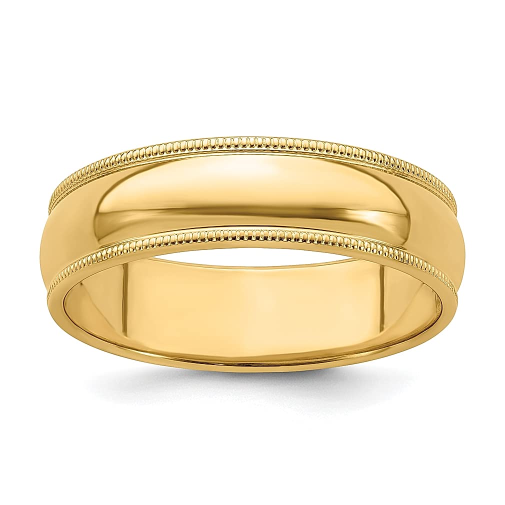 14K Yellow Gold 6mm Milgrain Half Round Wedding Band Ring - Size 12.5 - Classic Men's Fine Jewelry - Perfect Gift for Dad, Husband & Him - Ideal for Weddings, Anniversaries & Special Occasions