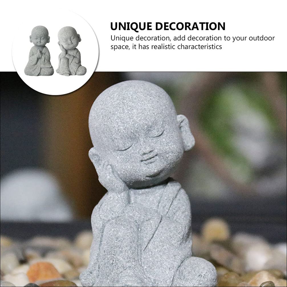 2pcs Little Monk Ornaments - Cabilock Sandstone Car Dashboard Decor, Buddhism Kung Fu Monk Statue for Fish Tank, Bonsai & Porch Display | Auto Accessories & Home Decoration