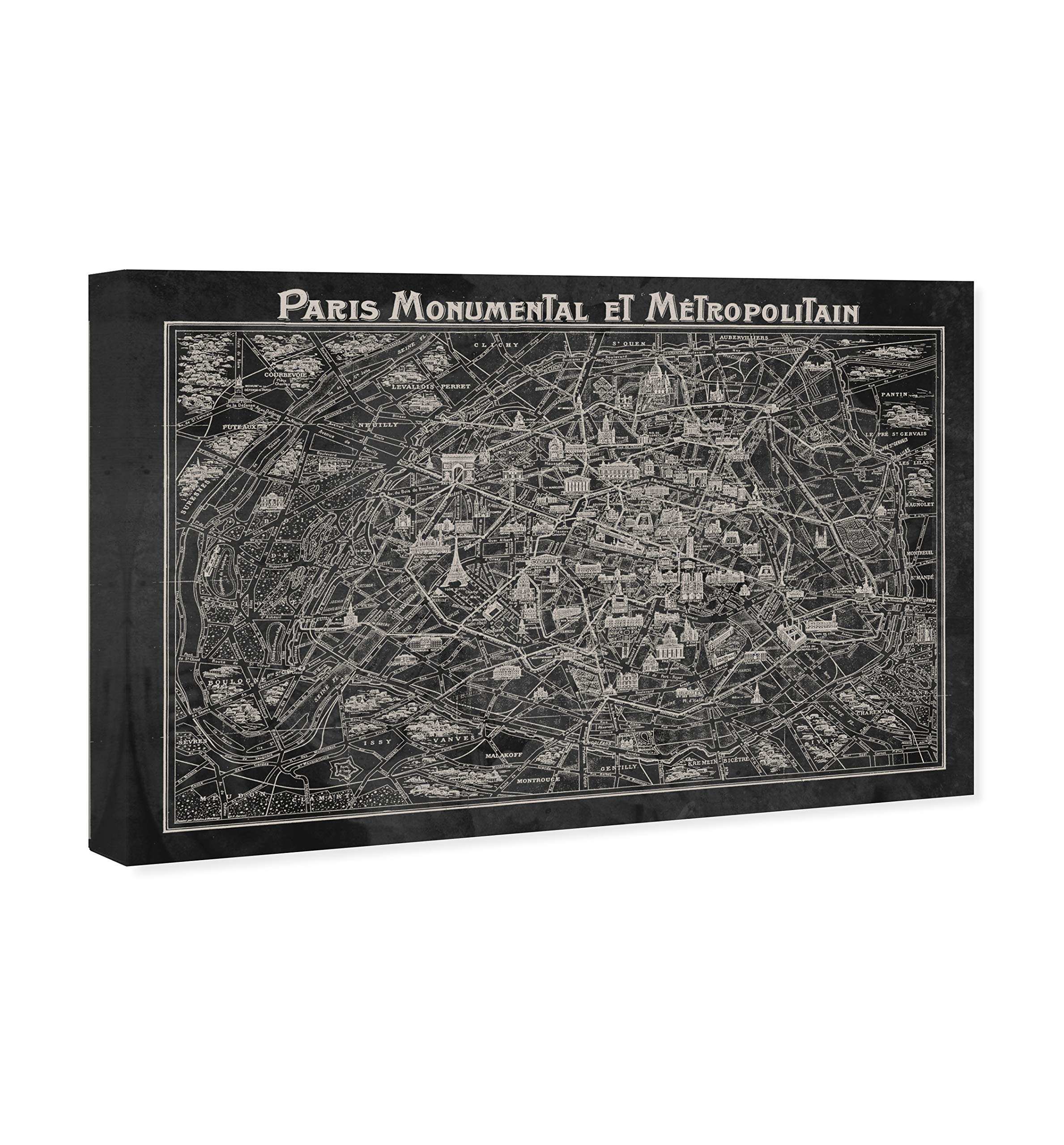 Rustic Gray Paris Map Canvas Wall Art - 45