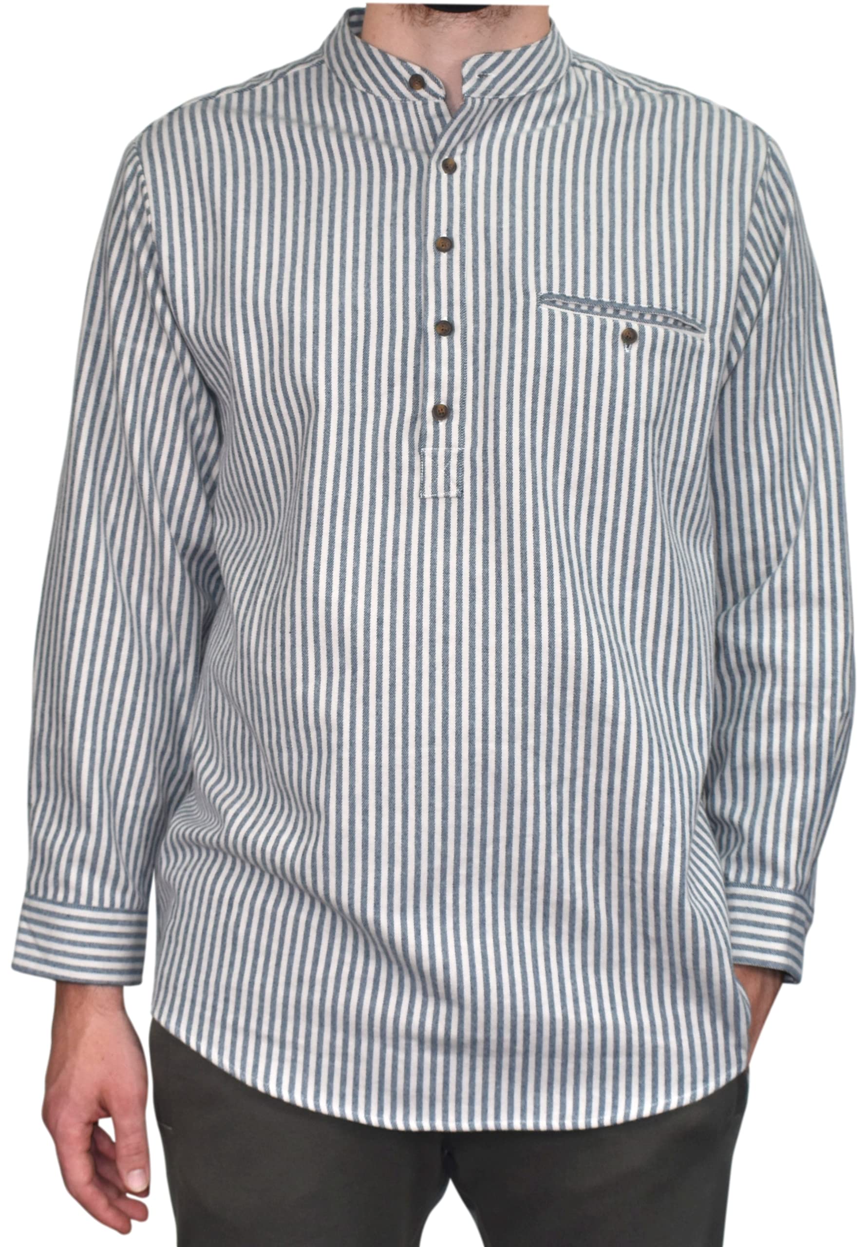 Men's Classic Flannel Cotton Grandfather Shirt - Vintage Plaid Button-Up for Casual Wear, Outdoor Activities & Cozy Loungewear