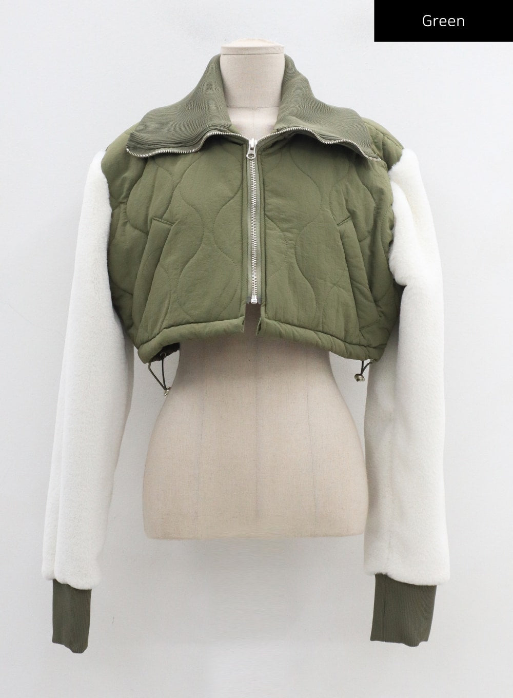 Women's Faux Fur Sleeve Puffer Cropped Jacket with Zipper - Winter Warm Fashion Outerwear for Casual Outings & Street Style