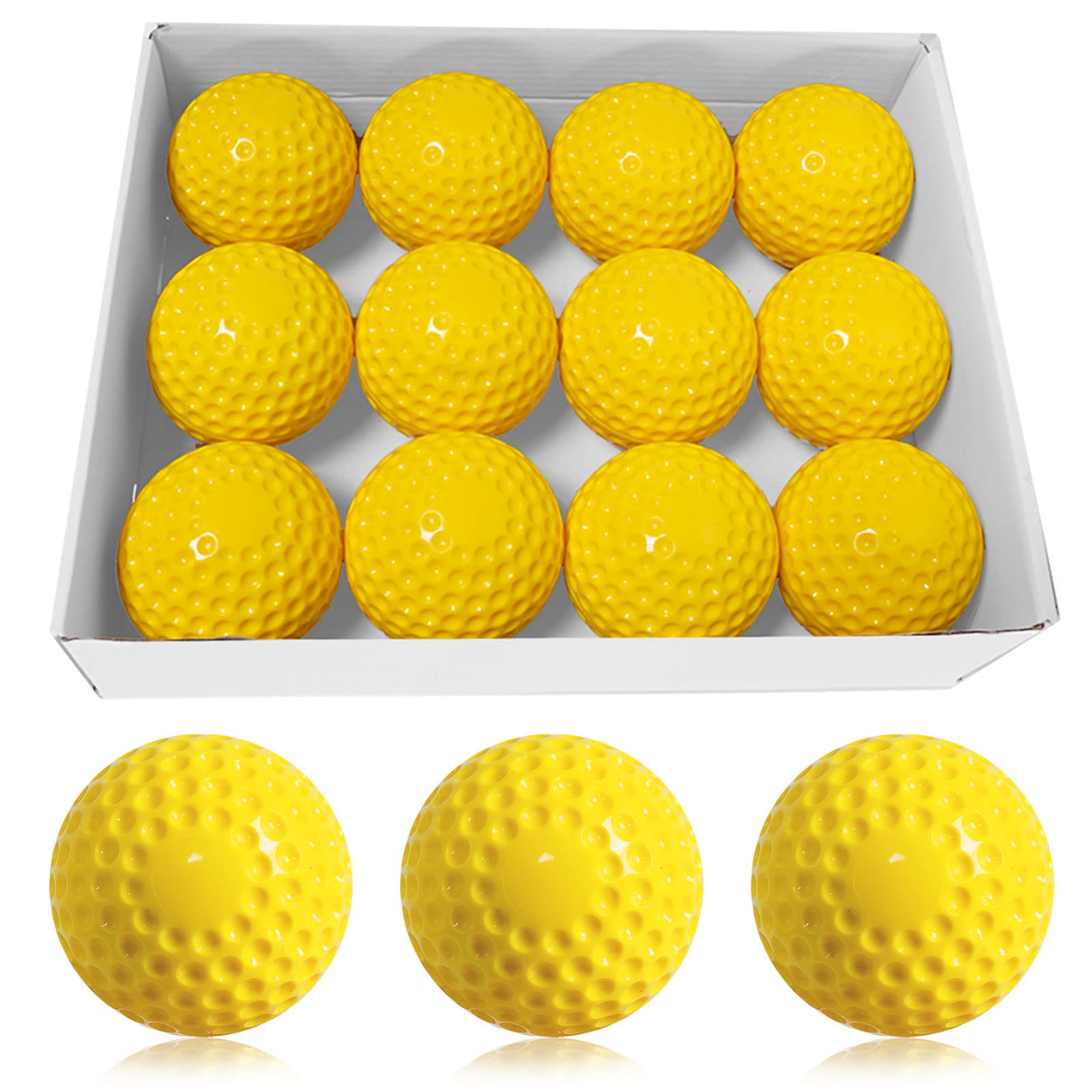 12 Pack Yellow Dimpled Pitching Machine Baseballs - 9-Inch Training Balls for Hand-Eye Coordination, Hitting & Fielding Practice | Perfect for Baseball Drills, Batting Cages & Team Training Sessions