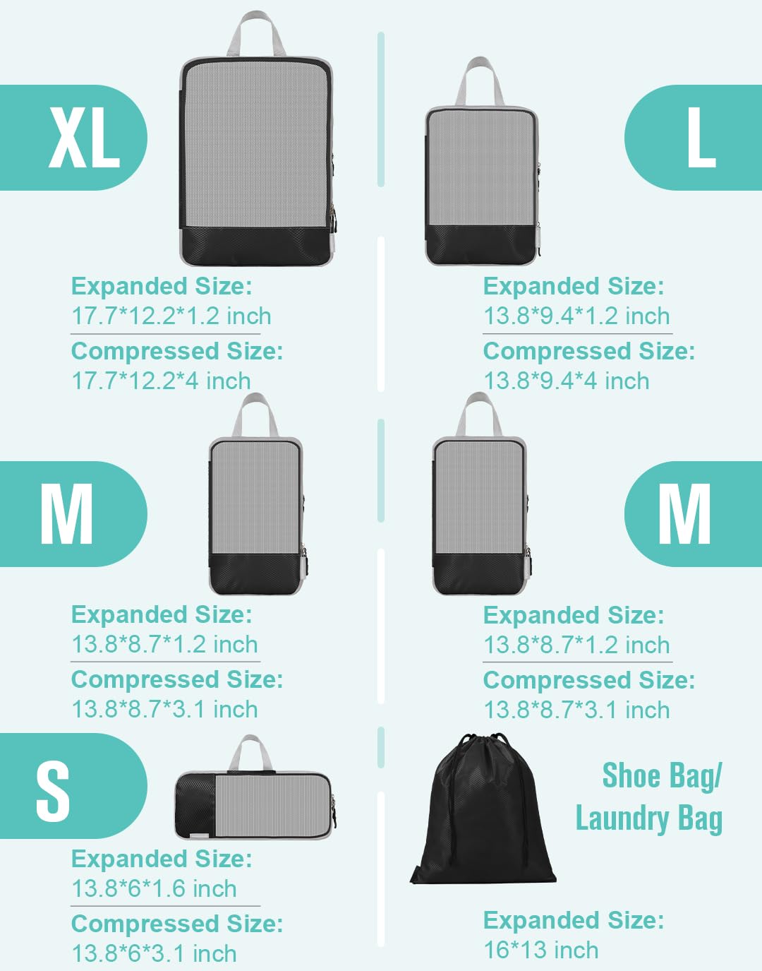 WOOMADA 6-Piece Compression Packing Cubes Set - Expandable Mesh Travel Organizer for Suitcases & Luggage | Perfect for Business Trips, Vacations & Weekend Getaways