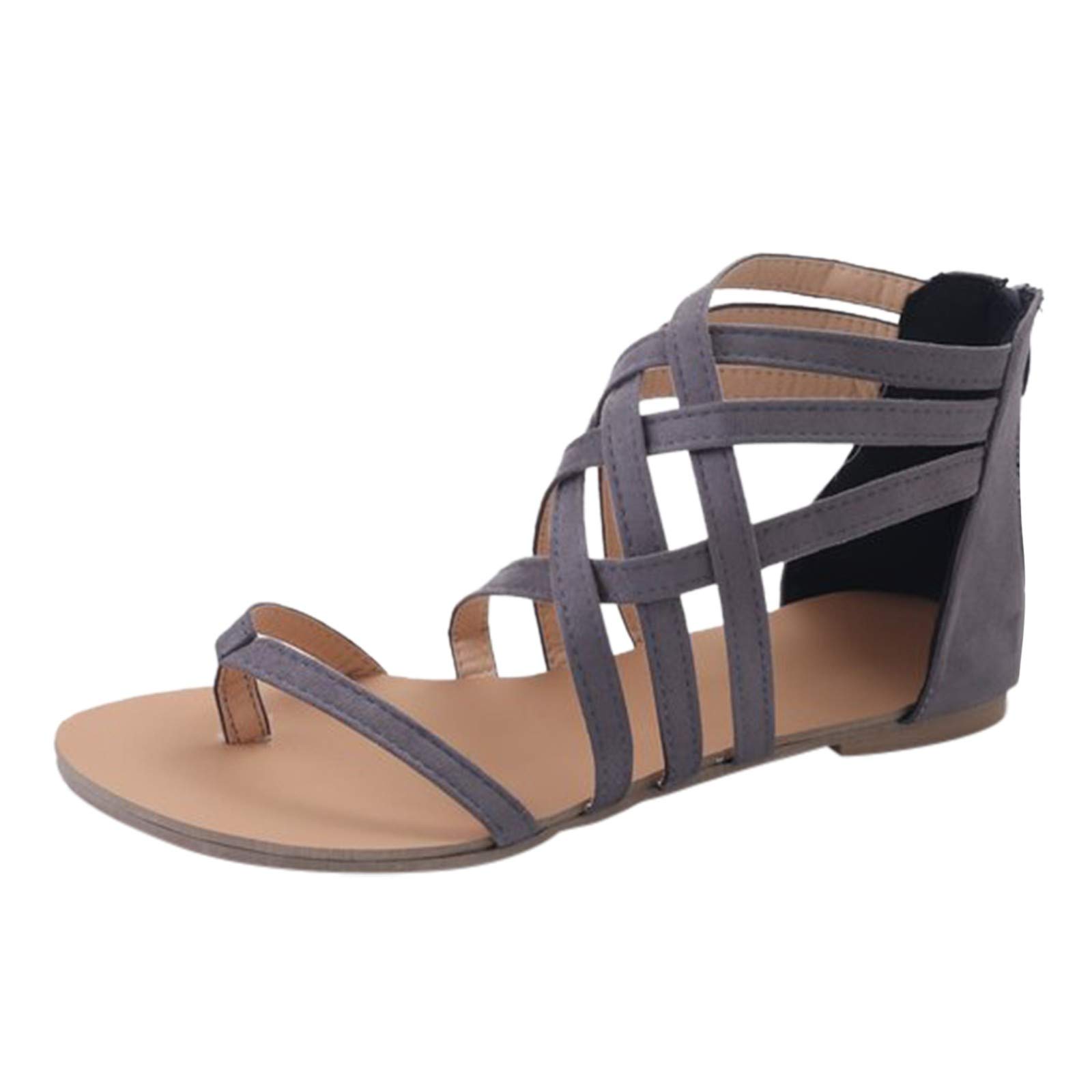 Women's Open Toe Summer Sandals - Breathable Flat Beach Shoes with Zipper Design | Perfect for Vacation, Walking & Casual Outfits