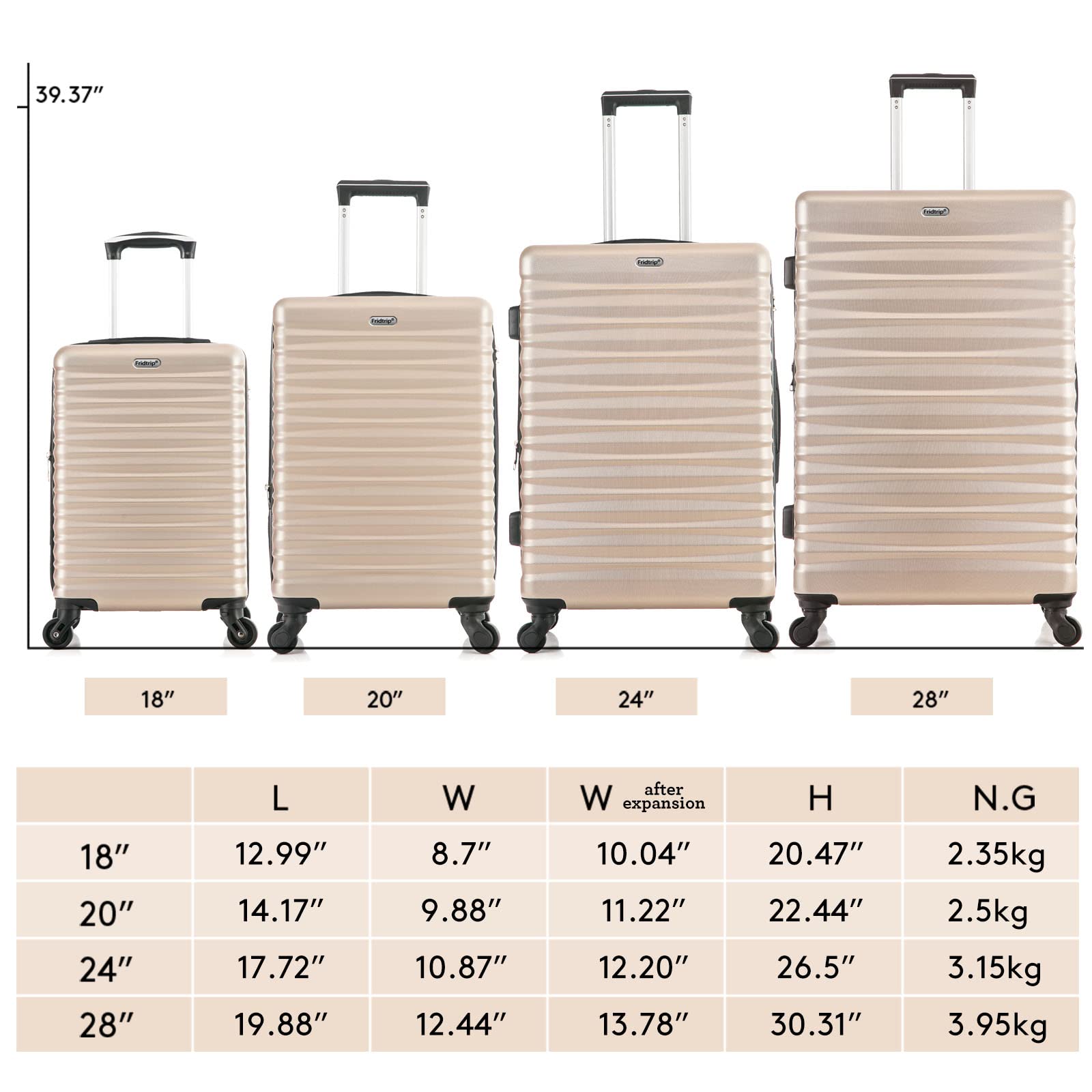 Apelila 4-Piece Hardshell Luggage Set with TSA Lock - Expandable ABS Durable Suitcase for Travel, Spinner Wheels, Champagne Gold | Perfect for Family Vacations, Business Trips & International Travel