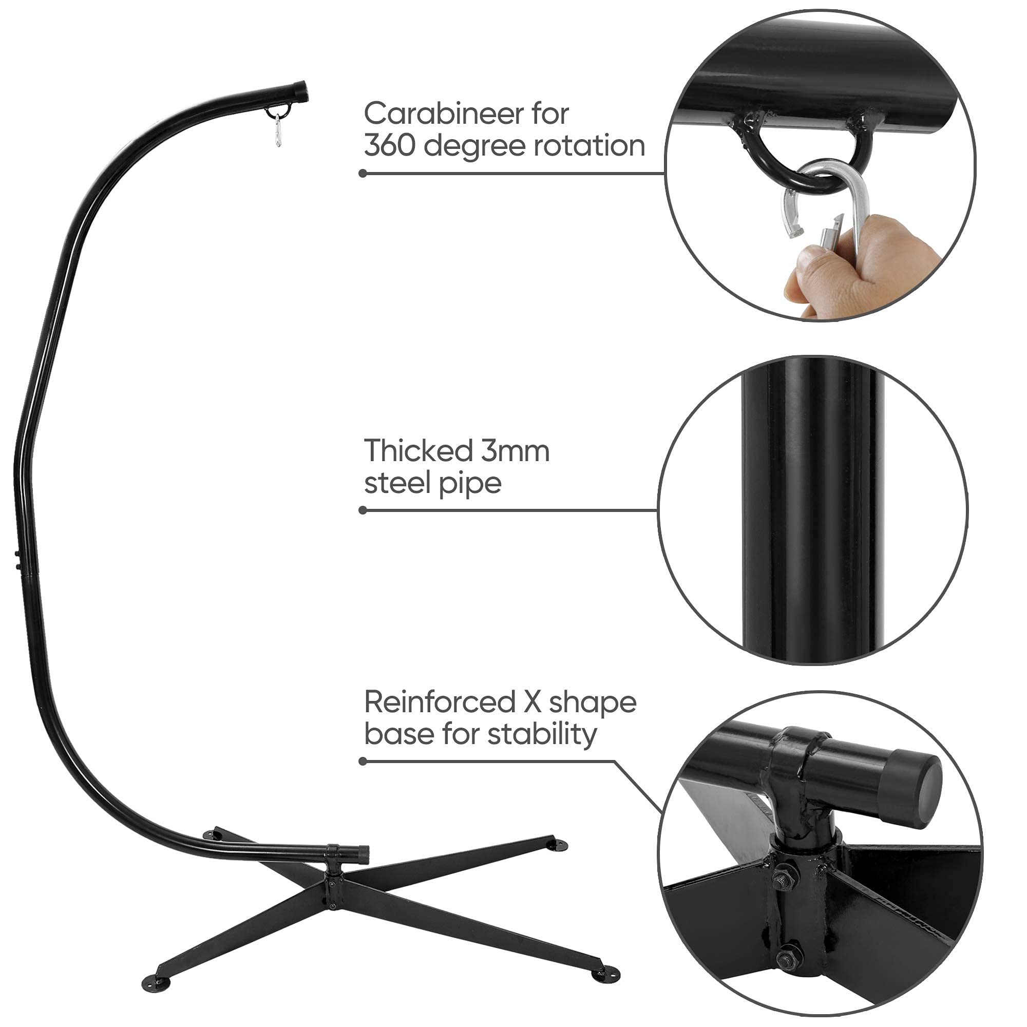 Heavy Duty Steel Hanging Hammock Stand - Indoor/Outdoor C-Shaped Frame for Swing Chairs - Perfect for Patio, Garden, Backyard & Relaxation Spaces