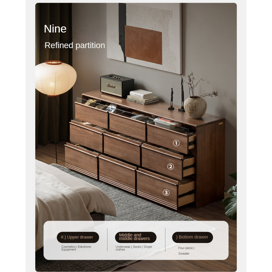 Premium Black Walnut Solid Wood Dresser with 6 Drawers - Handcrafted Wooden Storage Chest for Bedroom, Living Room & Office Organization
