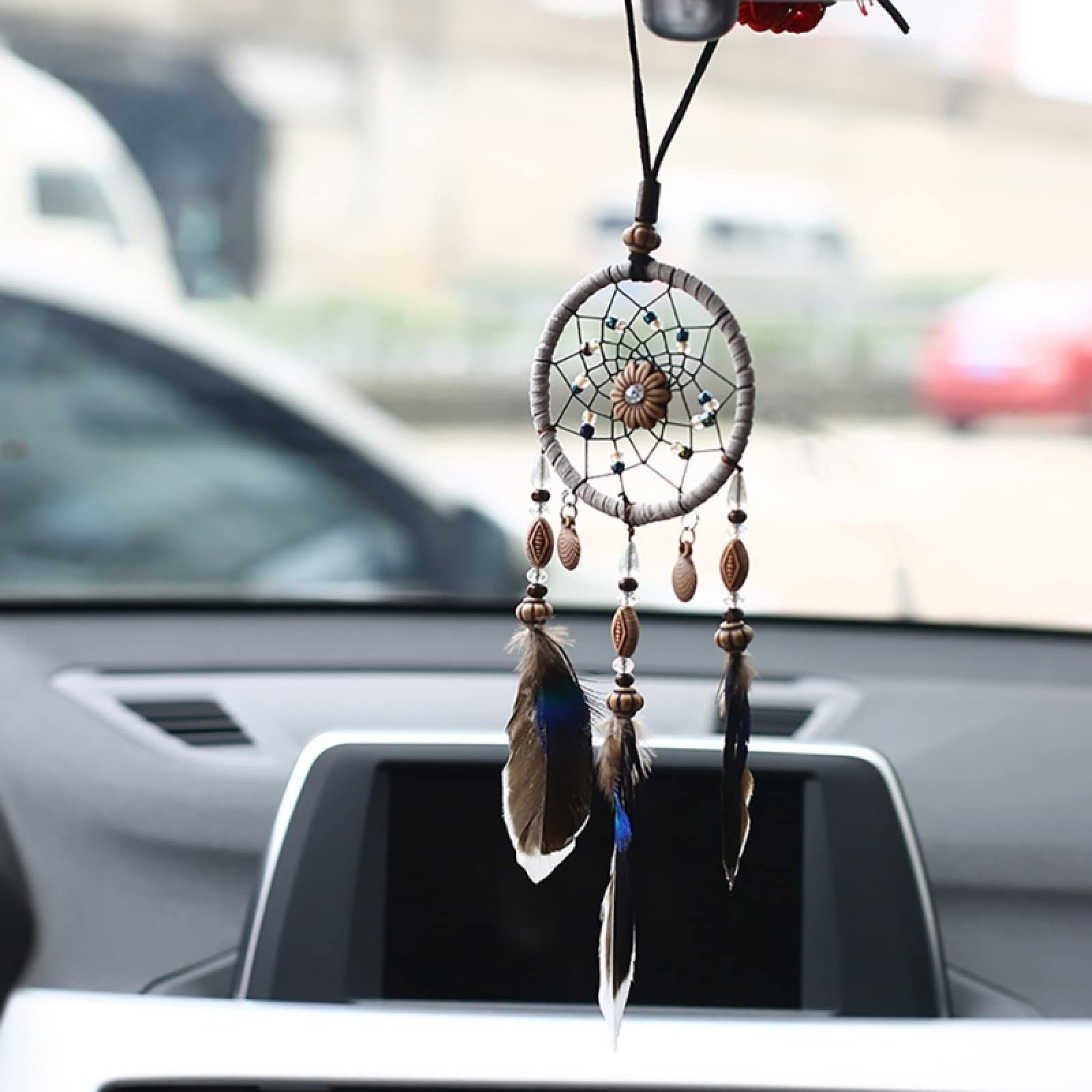 FONSMAY Handmade Dream Catcher Car Hanging Decor - Natural Feathers & Beaded Boho Chic Ornament for Bedroom, Wall, Nursery, Car Mirror (Perfect for Home Decor, Spiritual Gifts & Boho Room Aesthetics)