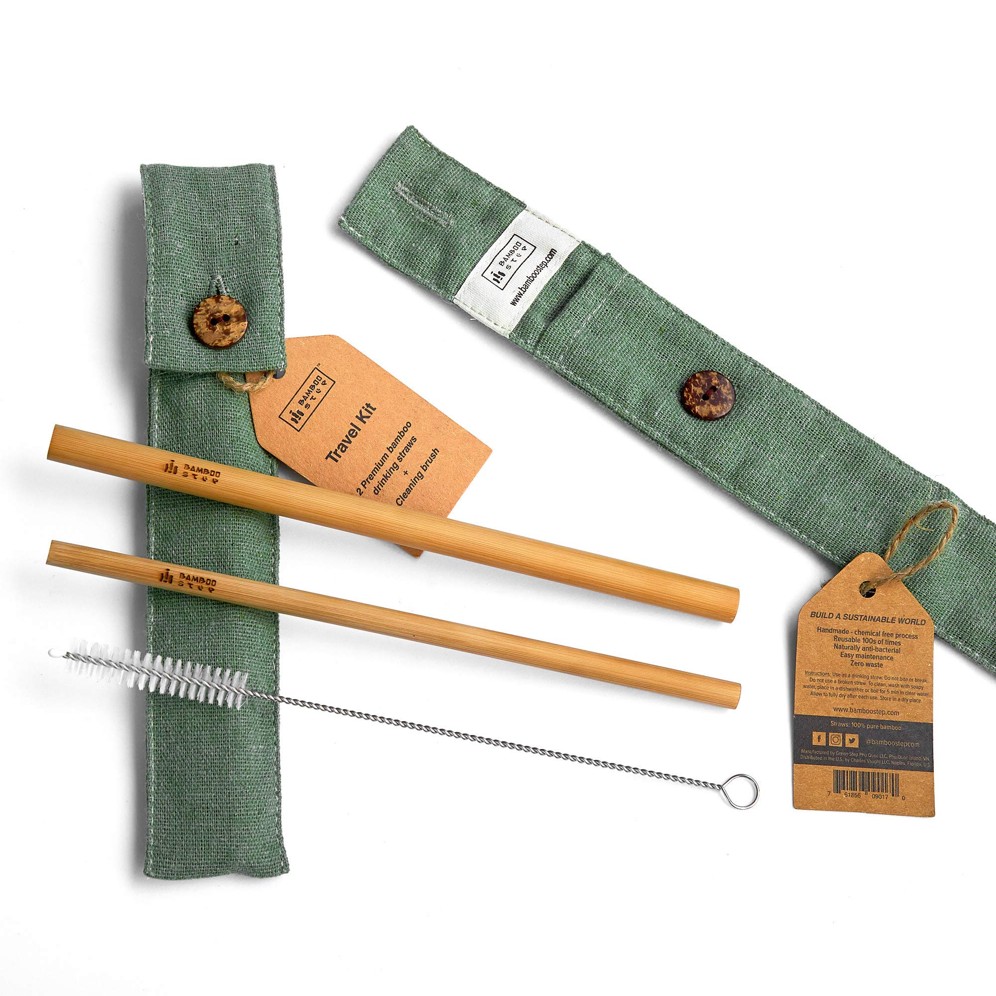 Luxury Bamboo Straw Travel Kit - 2 Reusable 20cm Straws with Cleaning Brush & Pouch for Eco-Friendly Dining