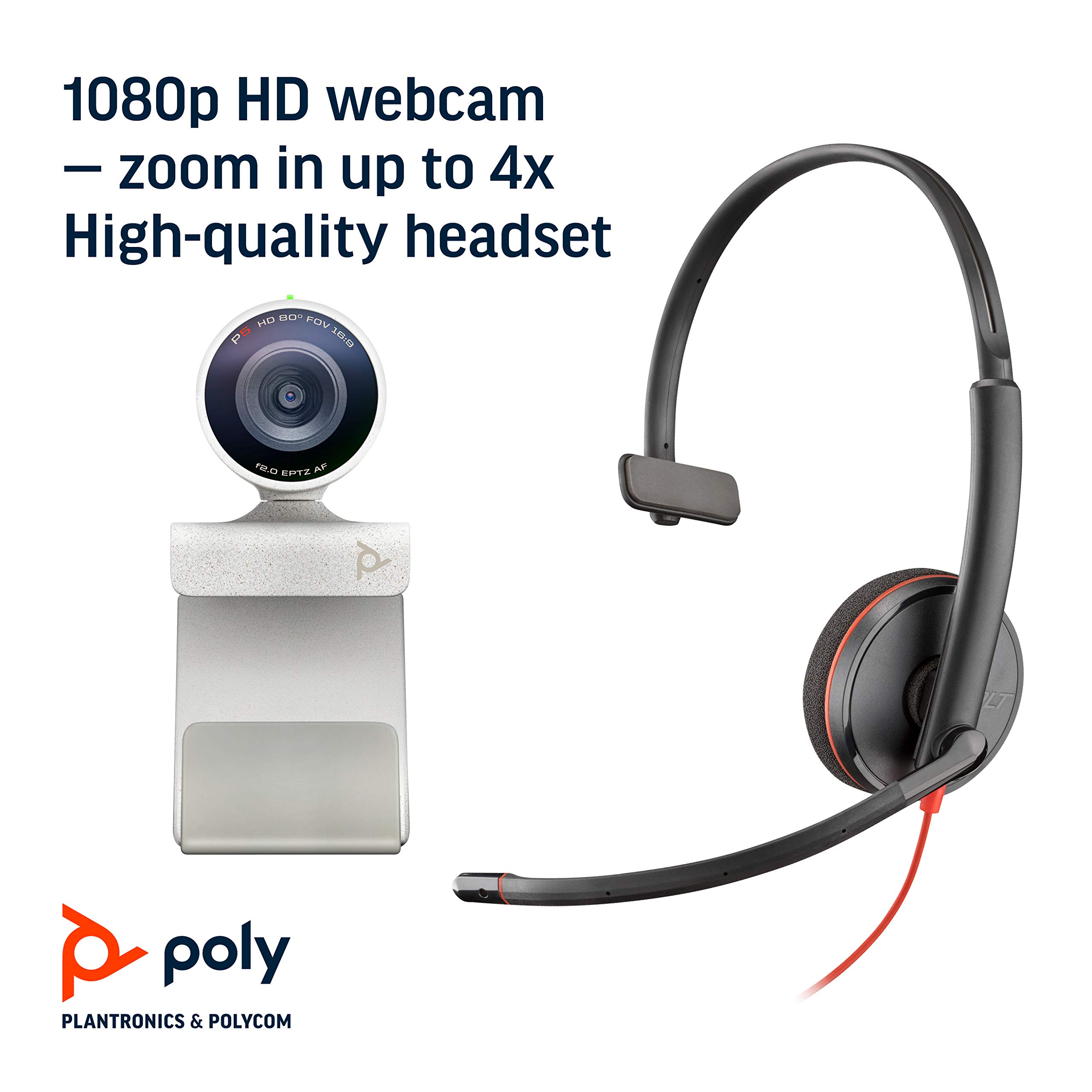 Poly Studio P5 Kit with Blackwire 3210 Headset - 1080p HD Video Conferencing Webcam & USB-A Bundle for Professional Meetings, Remote Work, and Online Classes