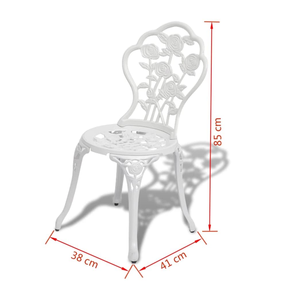 3-Piece White Cast Aluminum Bistro Set with Floral Accents - Elegant Outdoor Patio Dining Furniture for Garden, Balcony, and Backyard Relaxation - Perfect for Morning Coffee, Afternoon Tea, and Al Fresco Dining
