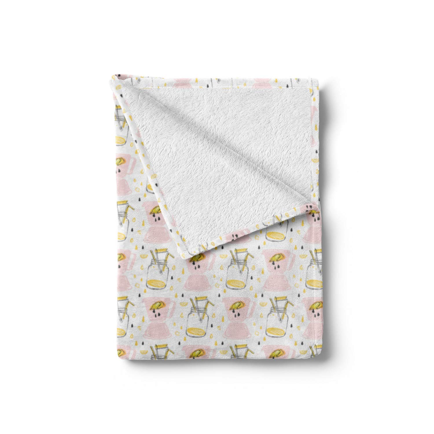 Ambesonne Summer Throw Blanket - Soft Flannel Fleece Blanket with Abstract Lemonade Glass Jar & Lemon Slices Design, 50