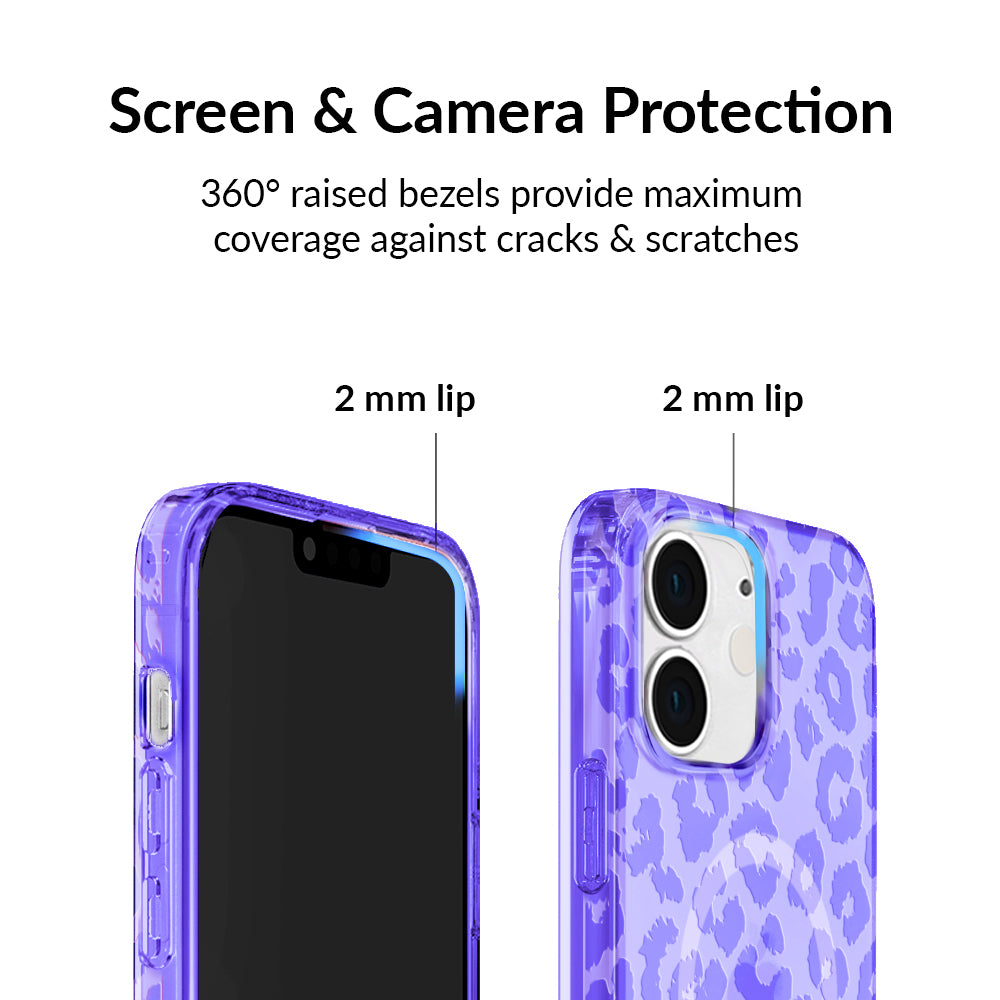 Electric Purple Leopard Print Shockproof iPhone Case - Trendy Protective Cover for iPhone 12/13/14 Pro Max | Perfect for Everyday Use, Travel & Outdoor Activities